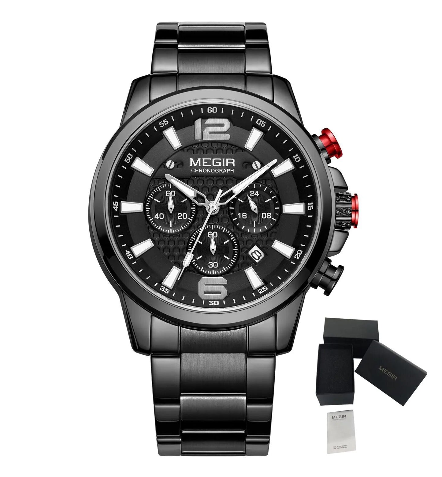 MEGIR Men's Quartz Wrist Watch Stainless Steel Band Chronograph Watches Luminous Waterproof Wristwatch Man Clock Military Watch