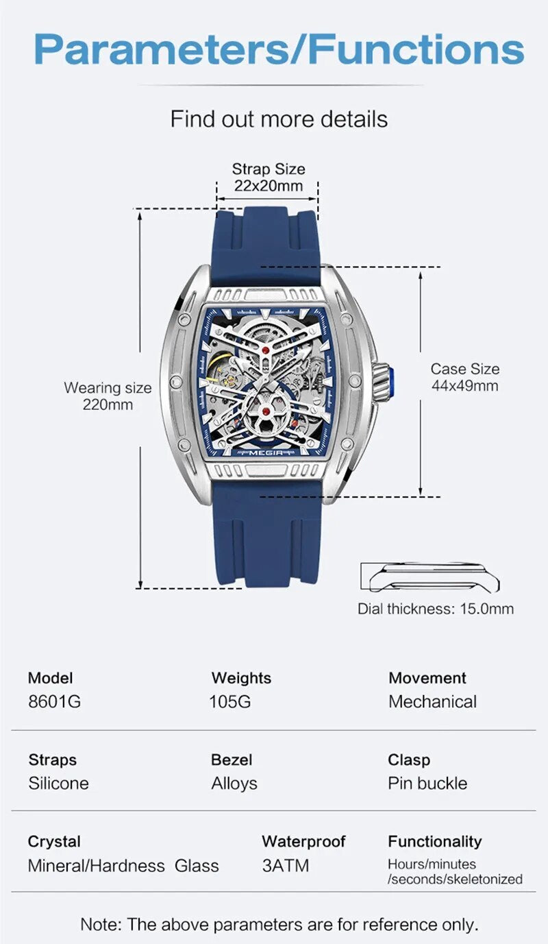 MEGIR Original Luxury Sport Watch for Men Silicone Band Automatic Mechanical Movement WristWatches Luminous Clock Reloj Hombre