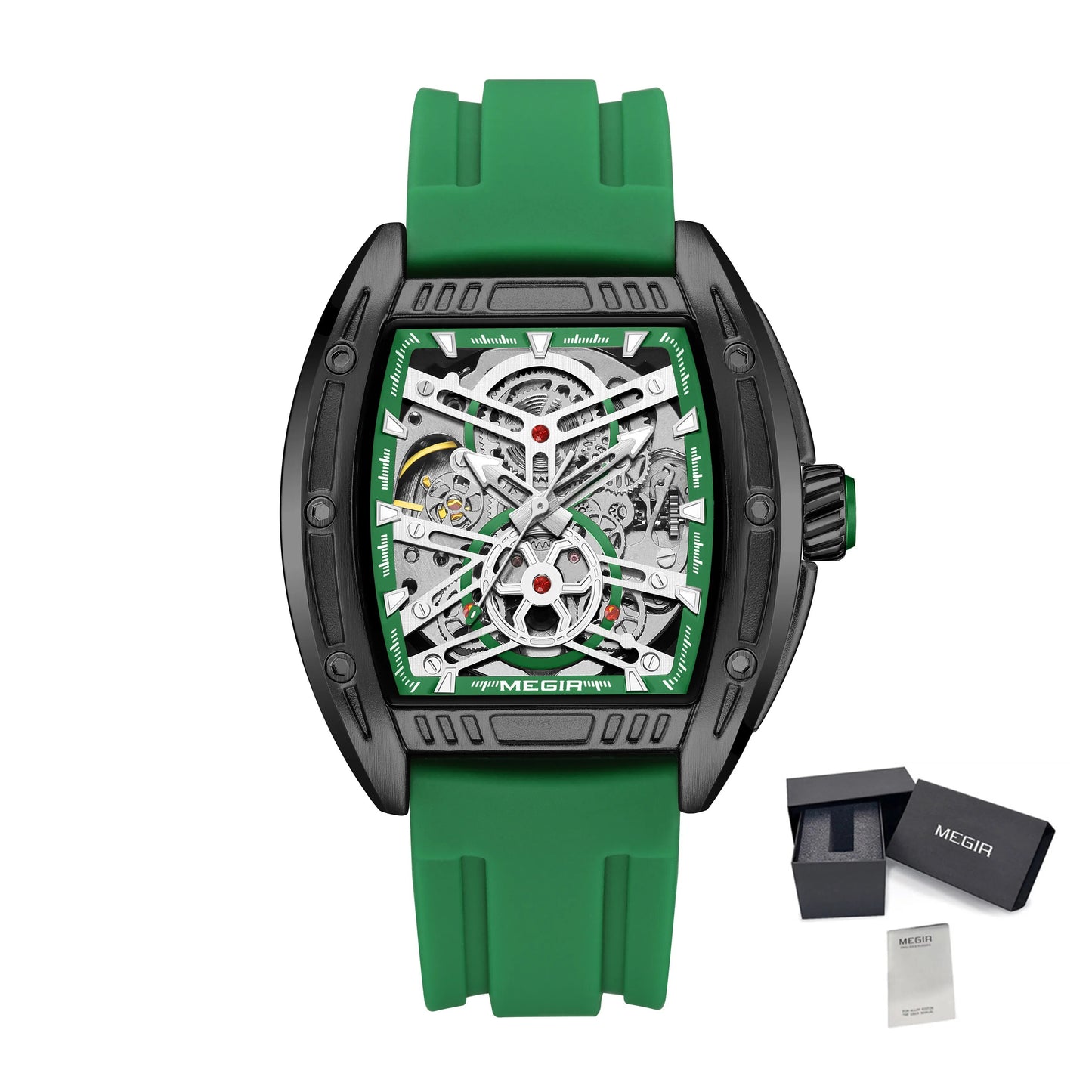 MEGIR Original Luxury Sport Watch for Men Silicone Band Automatic Mechanical Movement WristWatches Luminous Clock Reloj Hombre