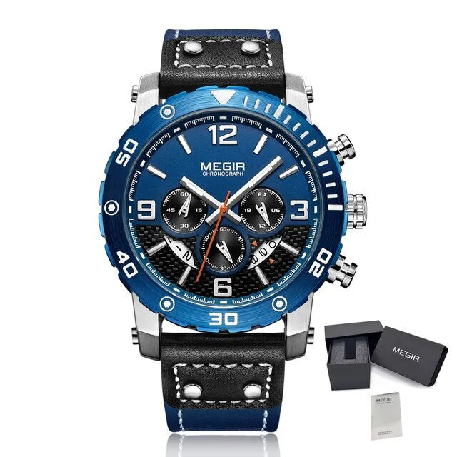 MEGIR Men's Casual Watch Top Brand Luxury Business Wrist Watch Leather Luminous Sports Military Watches Chronograph Male Clock