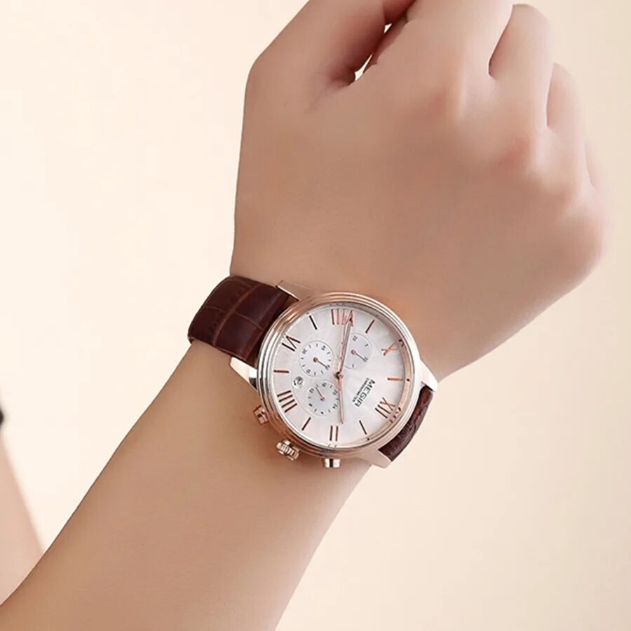 MEGIR Brown Retro Sports Quartz Men's Watches Large Dial Chronograph Clock Fashion Multifunctional Men Wrist Watch Montre Homme-5