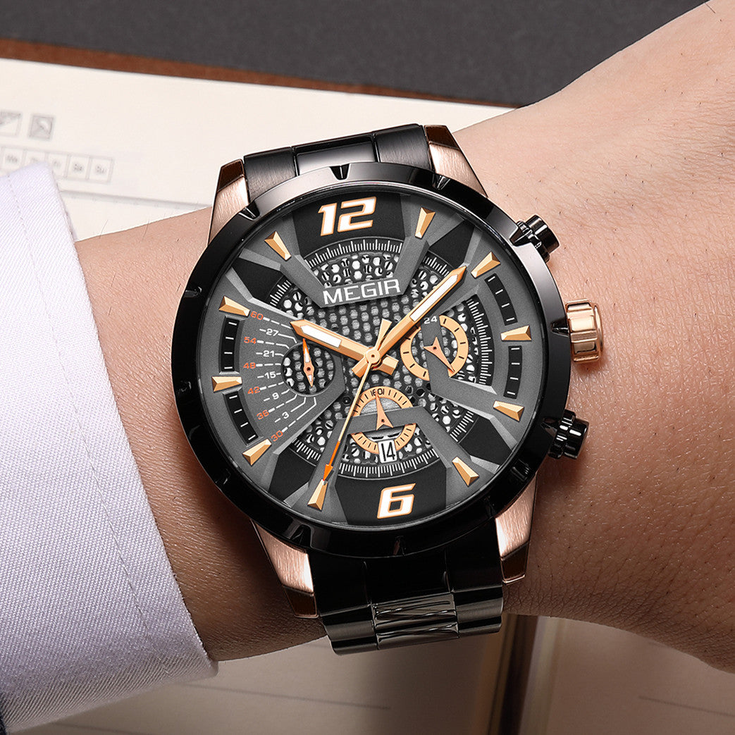 MEGIR Stainless Steel Watch for Men Luxury Business Watch Casual Quartz Date Clock Chronograph Big Dial Wristwatch Reloj Hombre