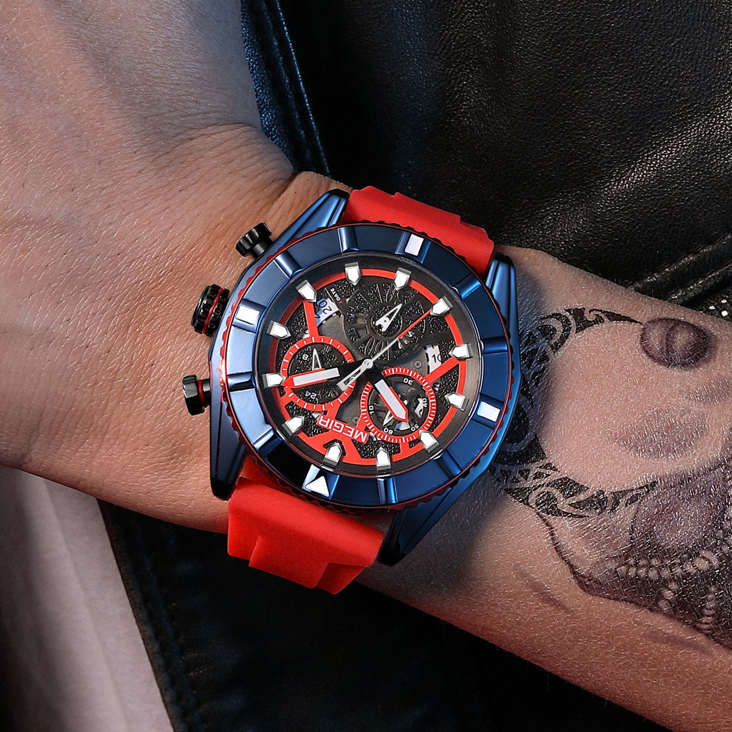 MEGIR Big Dial Watches Men Quartz Military Watch Silicone Strap Sport Watch Waterproof Clock Male Chronograph Relogio Masculino