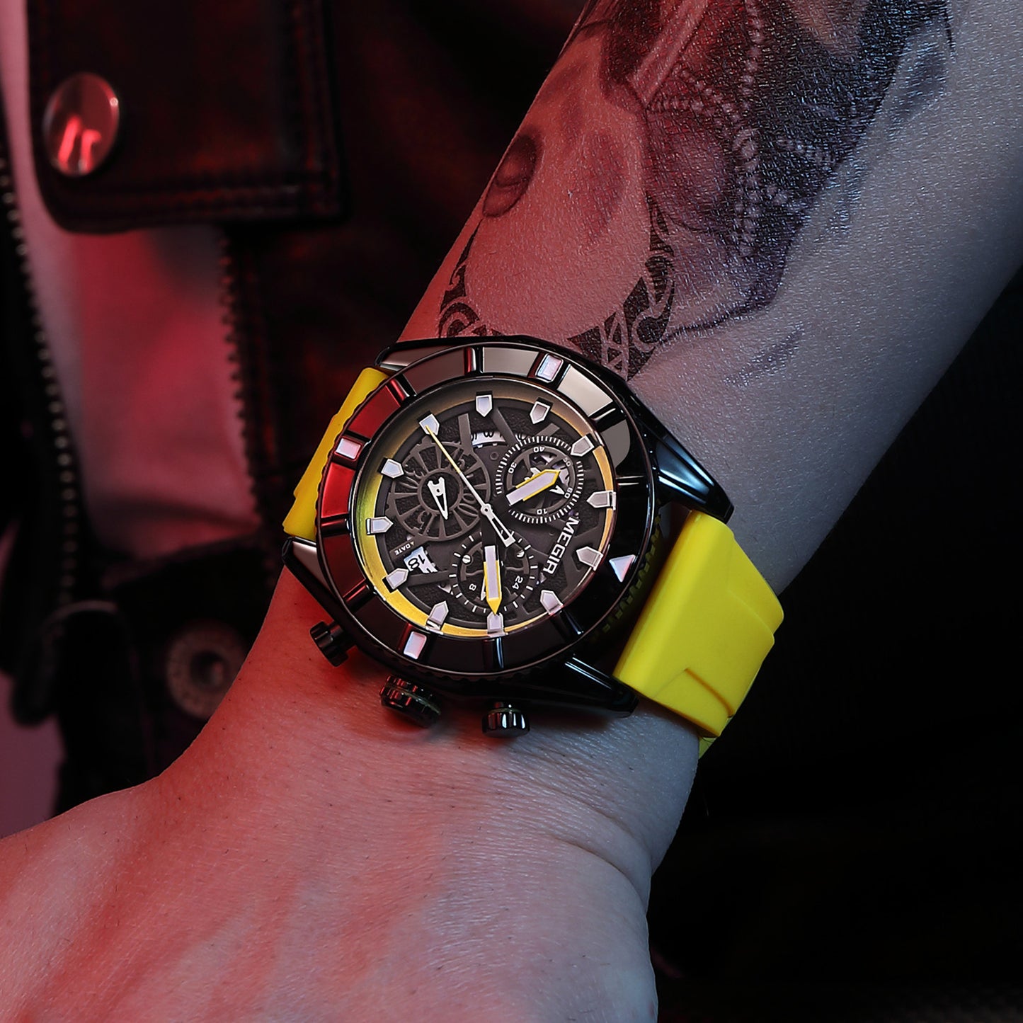 MEGIR Big Dial Watches Men Quartz Military Watch Silicone Strap Sport Watch Waterproof Clock Male Chronograph Relogio Masculino