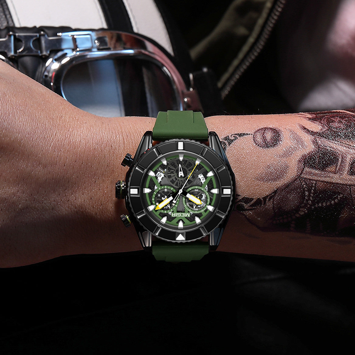 MEGIR Big Dial Watches Men Quartz Military Watch Silicone Strap Sport Watch Waterproof Clock Male Chronograph Relogio Masculino