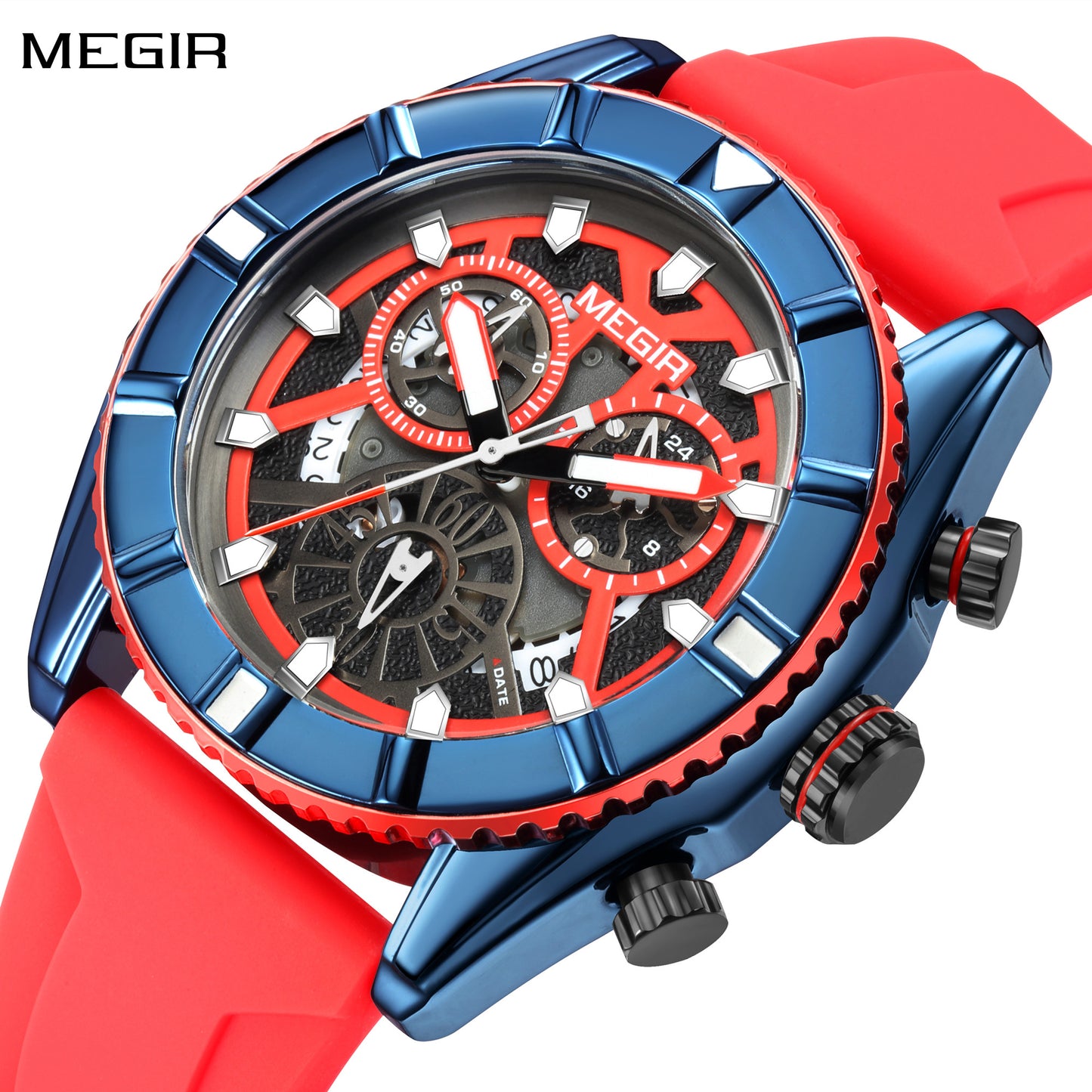 MEGIR Big Dial Watches Men Quartz Military Watch Silicone Strap Sport Watch Waterproof Clock Male Chronograph Relogio Masculino