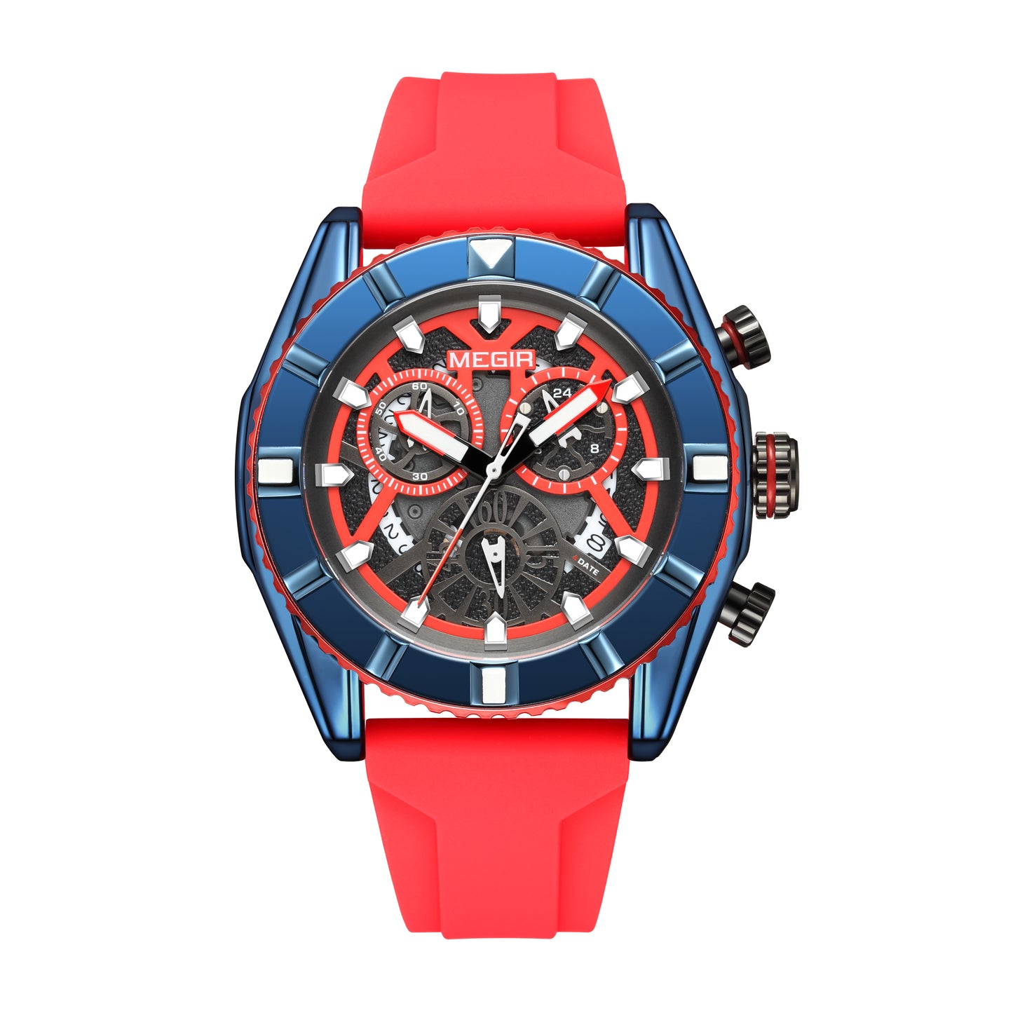 MEGIR Big Dial Watches Men Quartz Military Watch Silicone Strap Sport Watch Waterproof Clock Male Chronograph Relogio Masculino