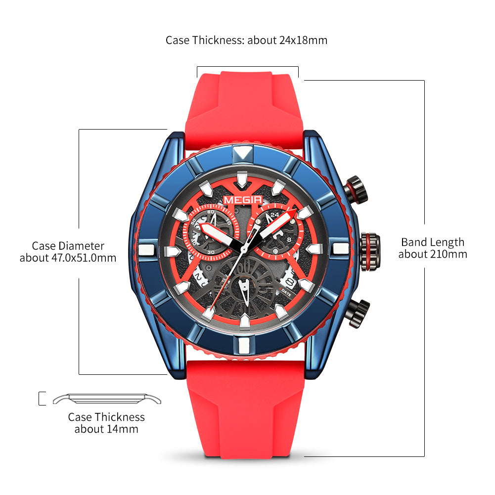 MEGIR Big Dial Watches Men Quartz Military Watch Silicone Strap Sport Watch Waterproof Clock Male Chronograph Relogio Masculino