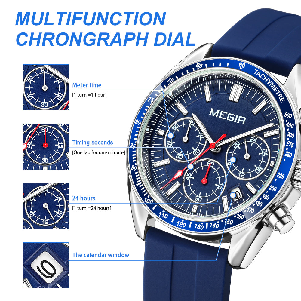 MEGIR Analog Quartz Wrist Watch Chronograph Luminous Business Sport Watches with Silicone Strap Calendar Man Clock reloj hombre-5