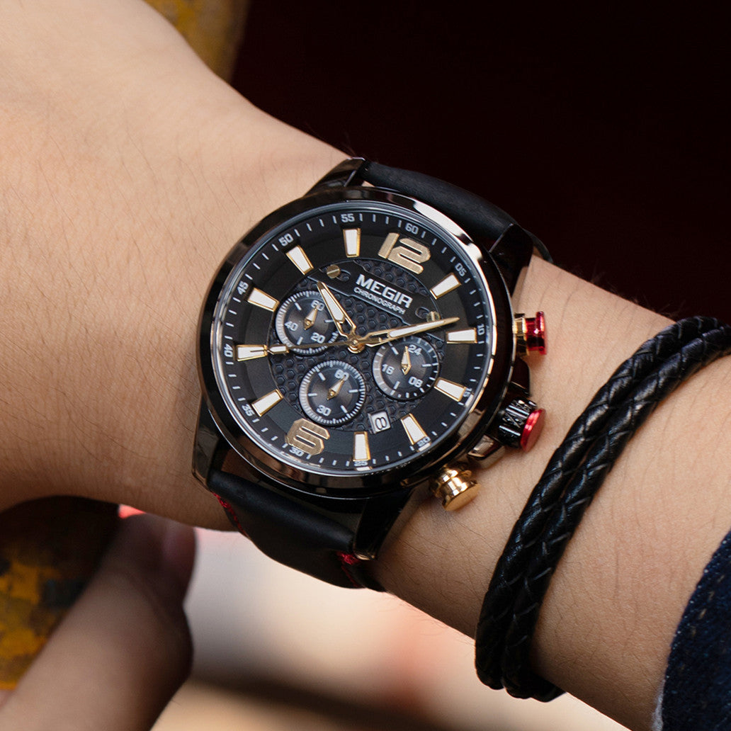 MEGIR Men's Quartz Wrist Watch Stainless Steel Band Chronograph Watches Luminous Waterproof Wristwatch Man Clock Military Watch