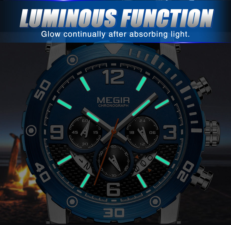 MEGIR Men's Casual Watch Top Brand Luxury Business Wrist Watch Leather Luminous Sports Military Watches Chronograph Male Clock