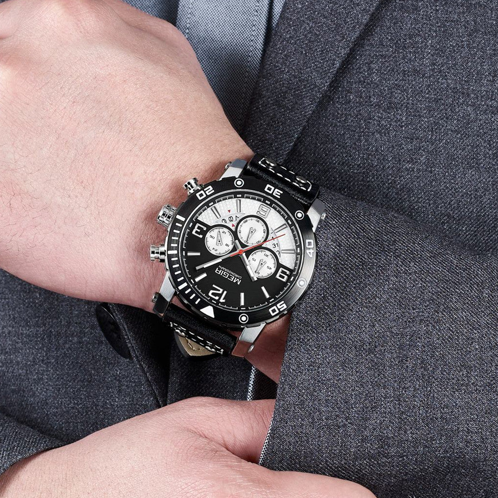MEGIR Men's Casual Watch Top Brand Luxury Business Wrist Watch Leather Luminous Sports Military Watches Chronograph Male Clock
