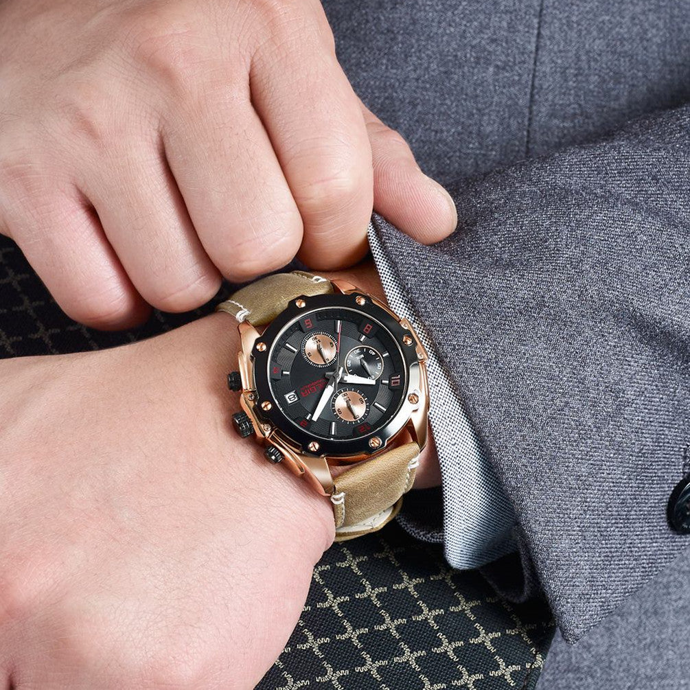 MEGIR Chronograph Men Watch Relogio Masculino Leather Strap Business Quartz Watch Clock Waterproof Date Army Military Wristwatch
