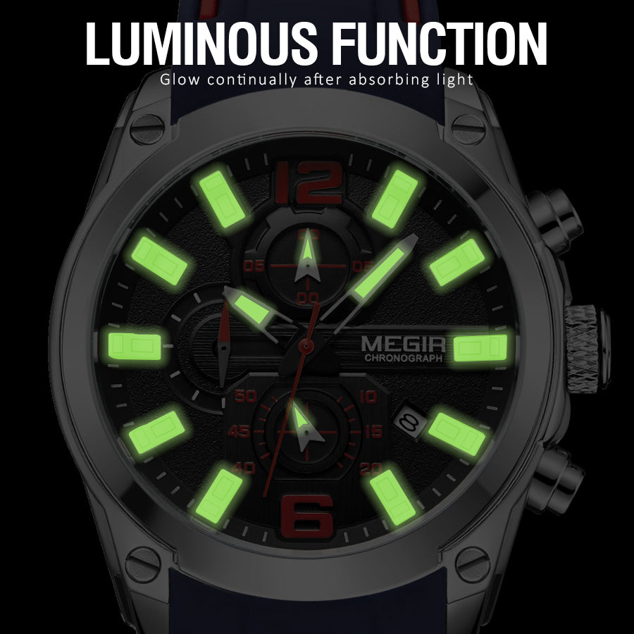 MEGIR Sport Watch Silicone Strap Chronograph Men Quartz Military Watch Waterproof Wrist Watches Relogio Masculino Man Clock