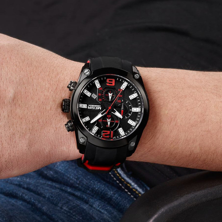 MEGIR Sport Watch Silicone Strap Chronograph Men Quartz Military Watch Waterproof Wrist Watches Relogio Masculino Man Clock