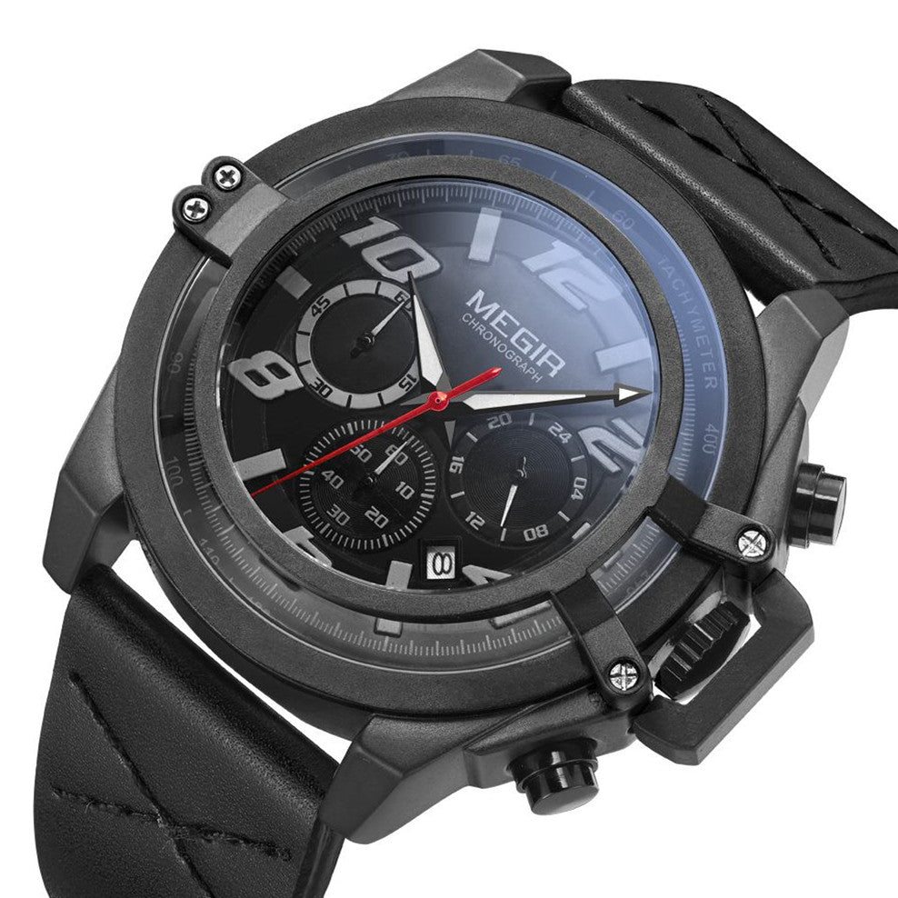 MEGIR Fashion Mens Watch Top Brand Luxury Sports Watches Waterproof Quartz Clock Leather Military Wrist Watch Relogio Masculino