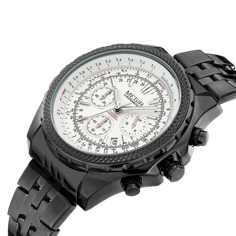 MEGIR Fashion Business Men's Watch Stainless Steel Quartz Wristwatch Calendar Big Dial Man Military Sports Chronograph Clock-5