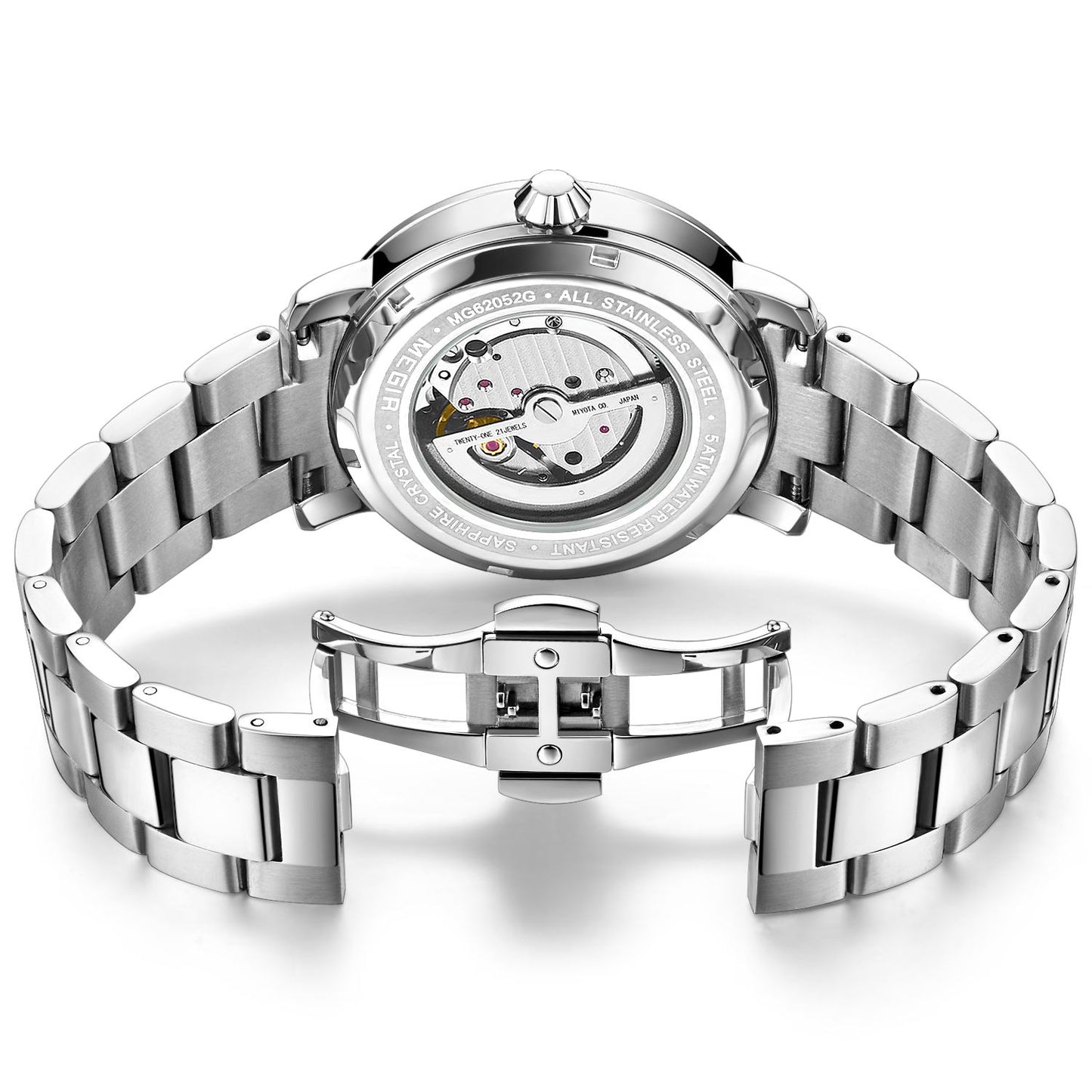 MEGIR Men Watch Hollow Out Automatic Mechanical Stainless Steel Wristwatch Waterproof Luxury Business Wrist Watch Montre Homme