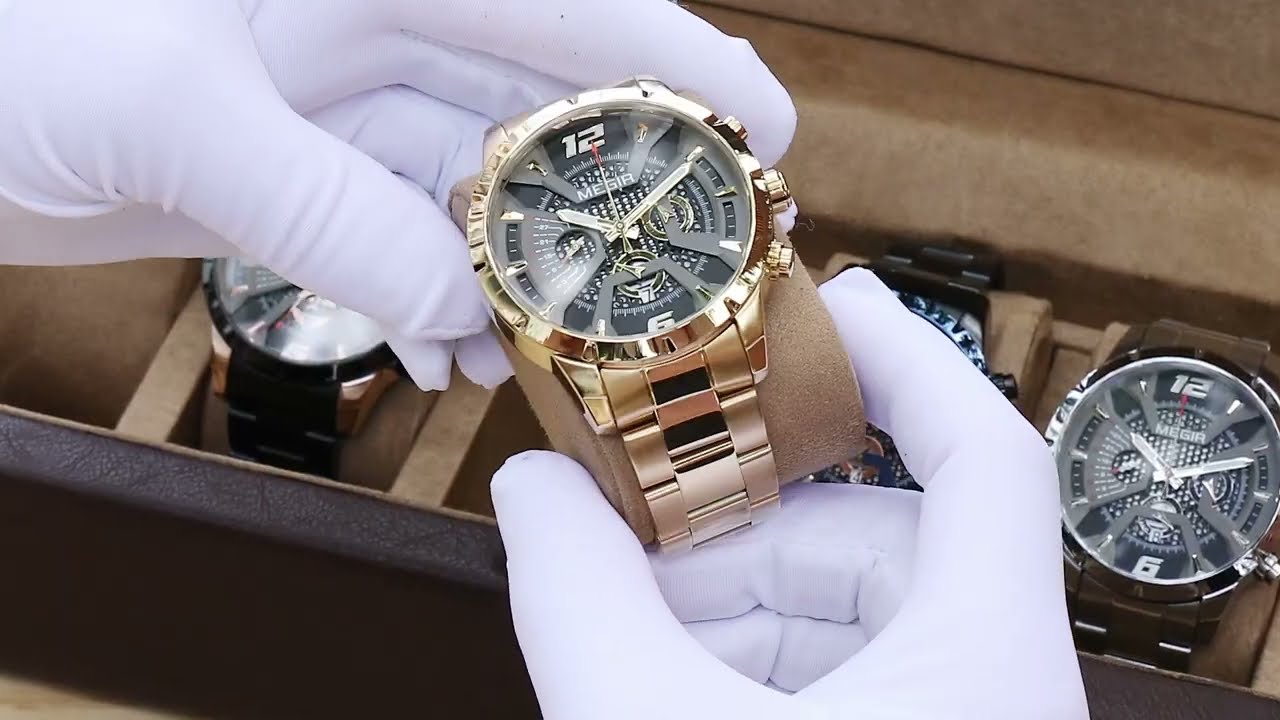 MEGIR Stainless Steel Watch for Men Luxury Business Watch Casual Quartz Date Clock Chronograph Big Dial Wristwatch Reloj Hombre