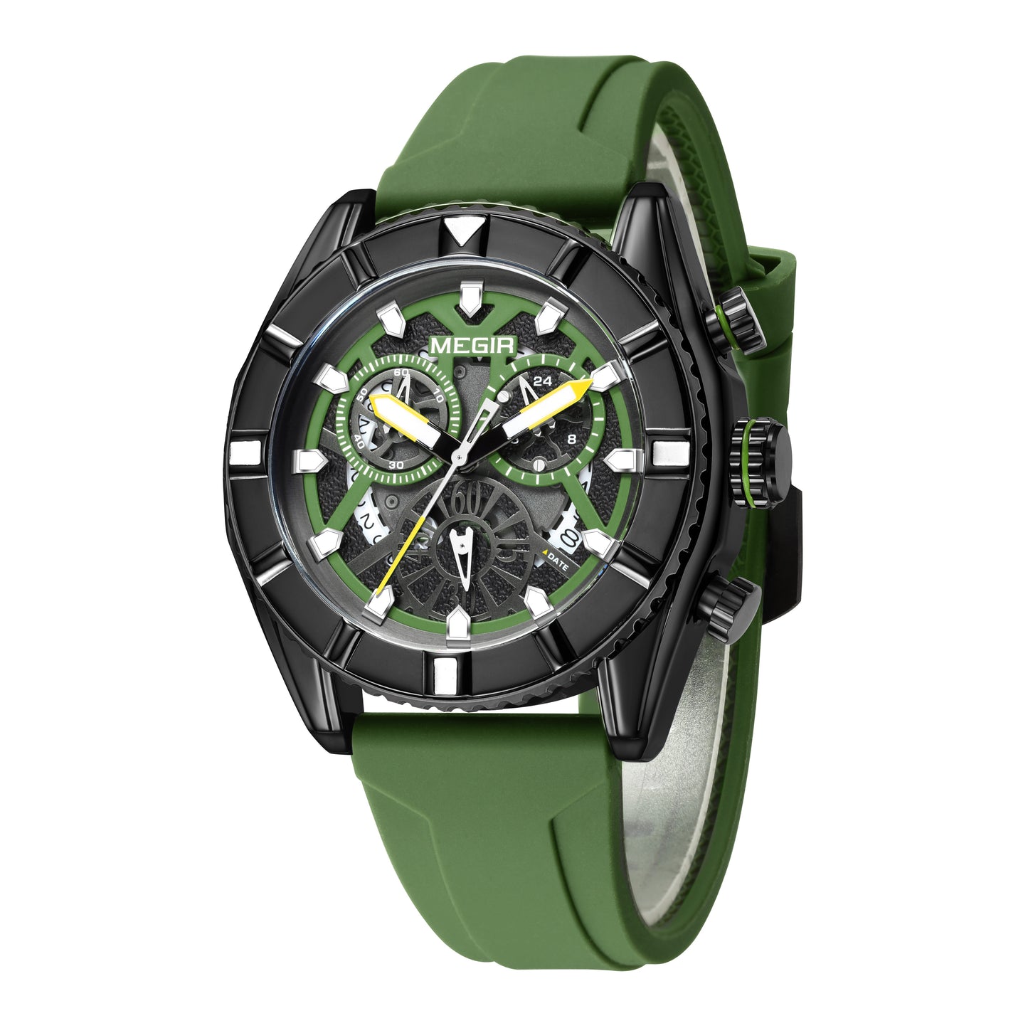 MEGIR Big Dial Watches Men Quartz Military Watch Silicone Strap Sport Watch Waterproof Clock Male Chronograph Relogio Masculino