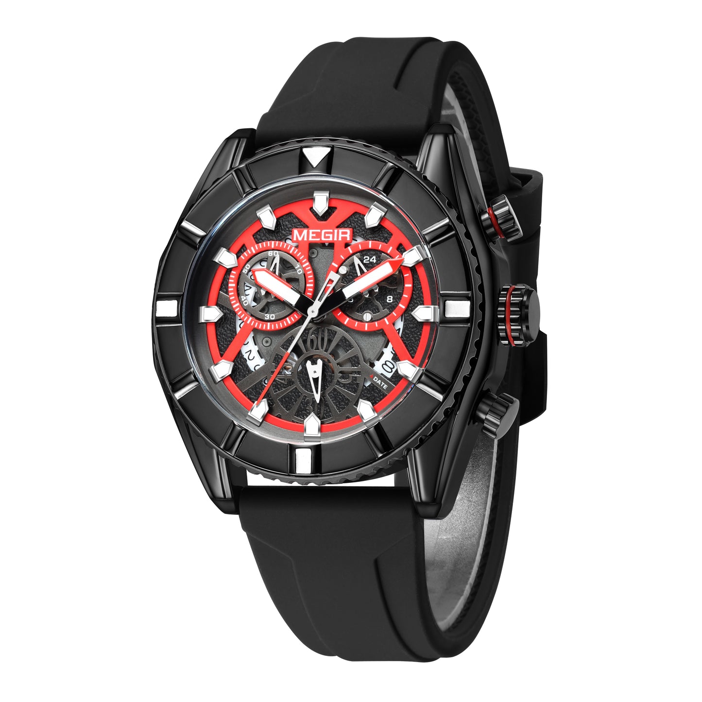 MEGIR Big Dial Watches Men Quartz Military Watch Silicone Strap Sport Watch Waterproof Clock Male Chronograph Relogio Masculino