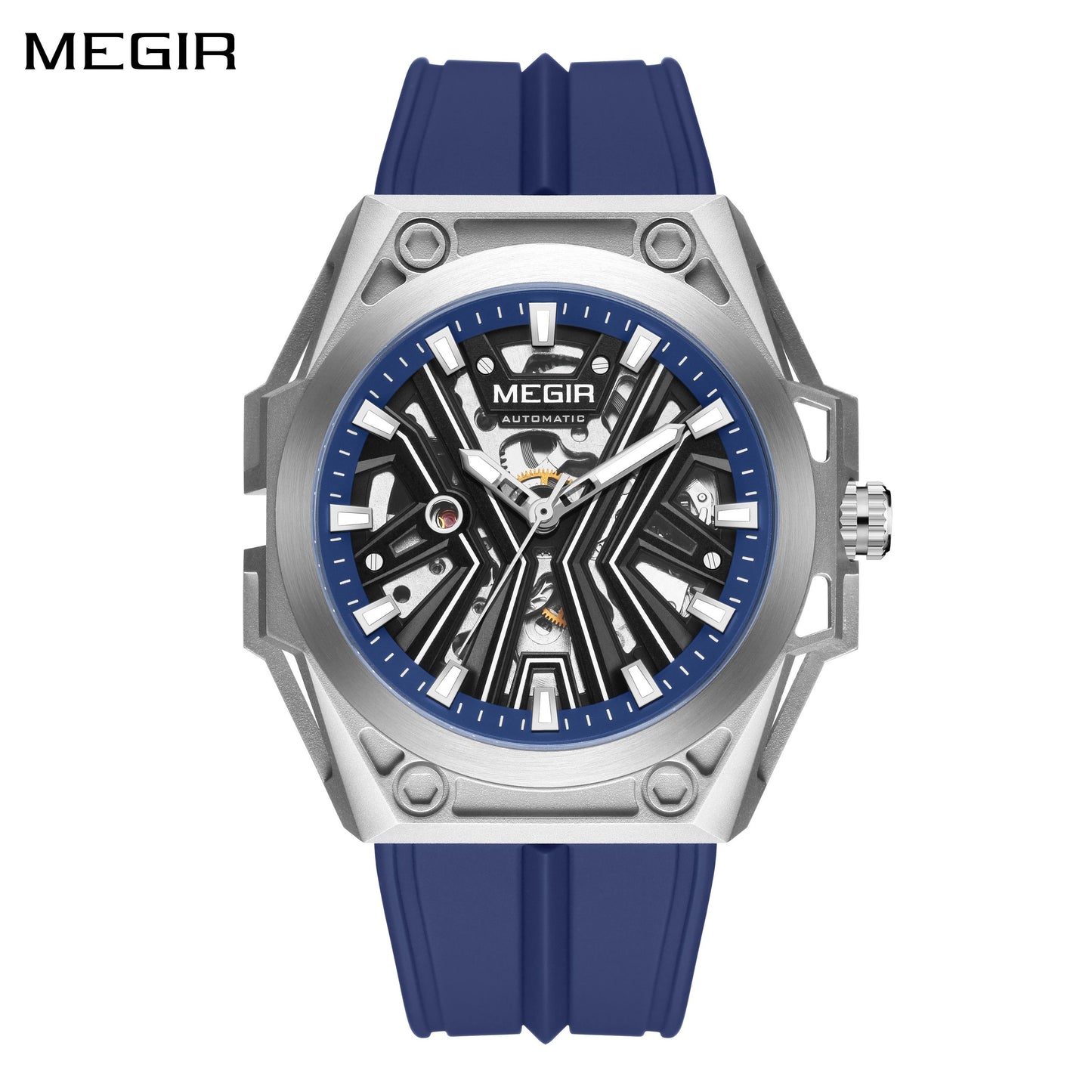 MEGIR Fashion Fully Automatic Mechanical Men's Watch Stainless Steel Case Sports Military Wristwatch Waterproof Watches Clock