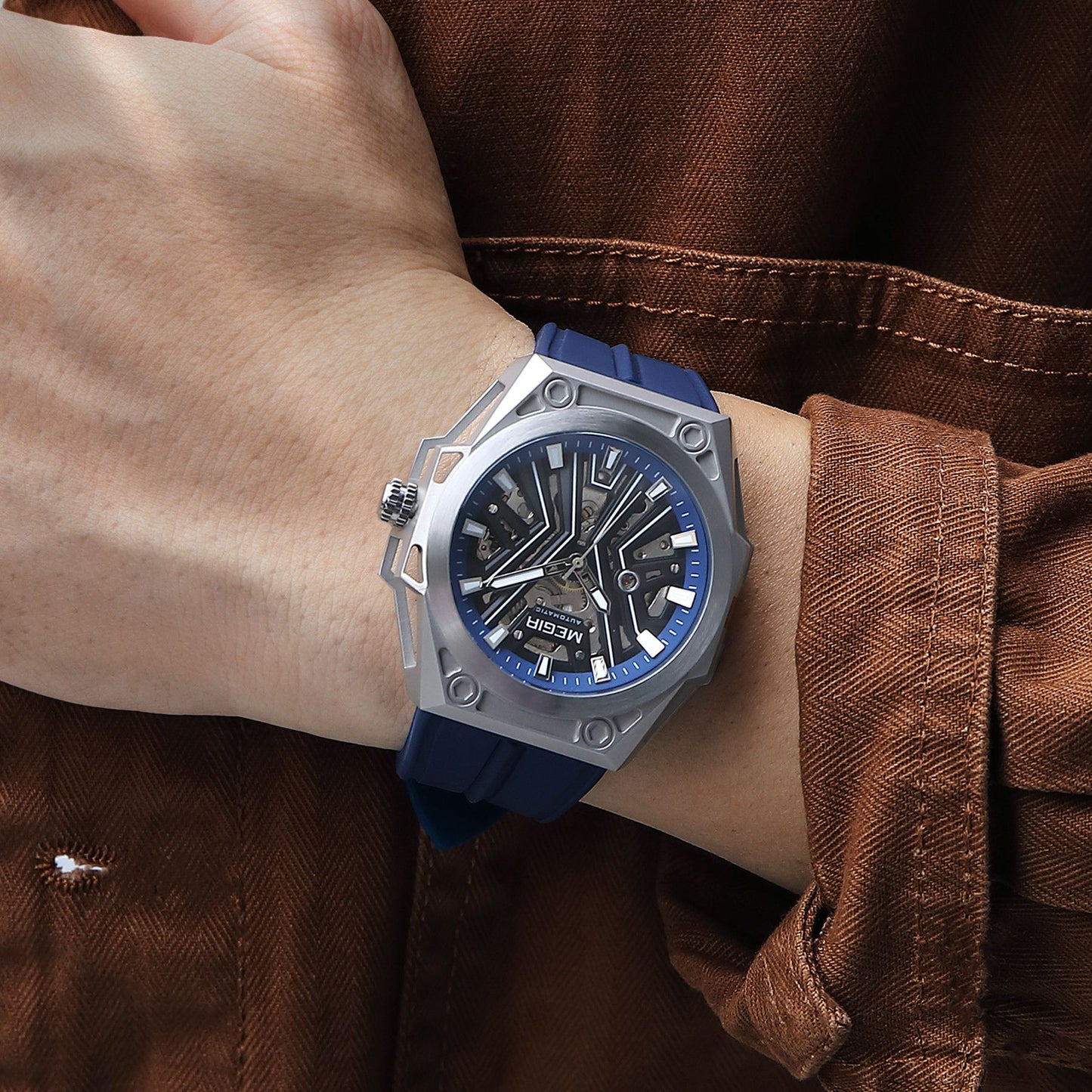 MEGIR Fashion Fully Automatic Mechanical Men's Watch Stainless Steel Case Sports Military Wristwatch Waterproof Watches Clock