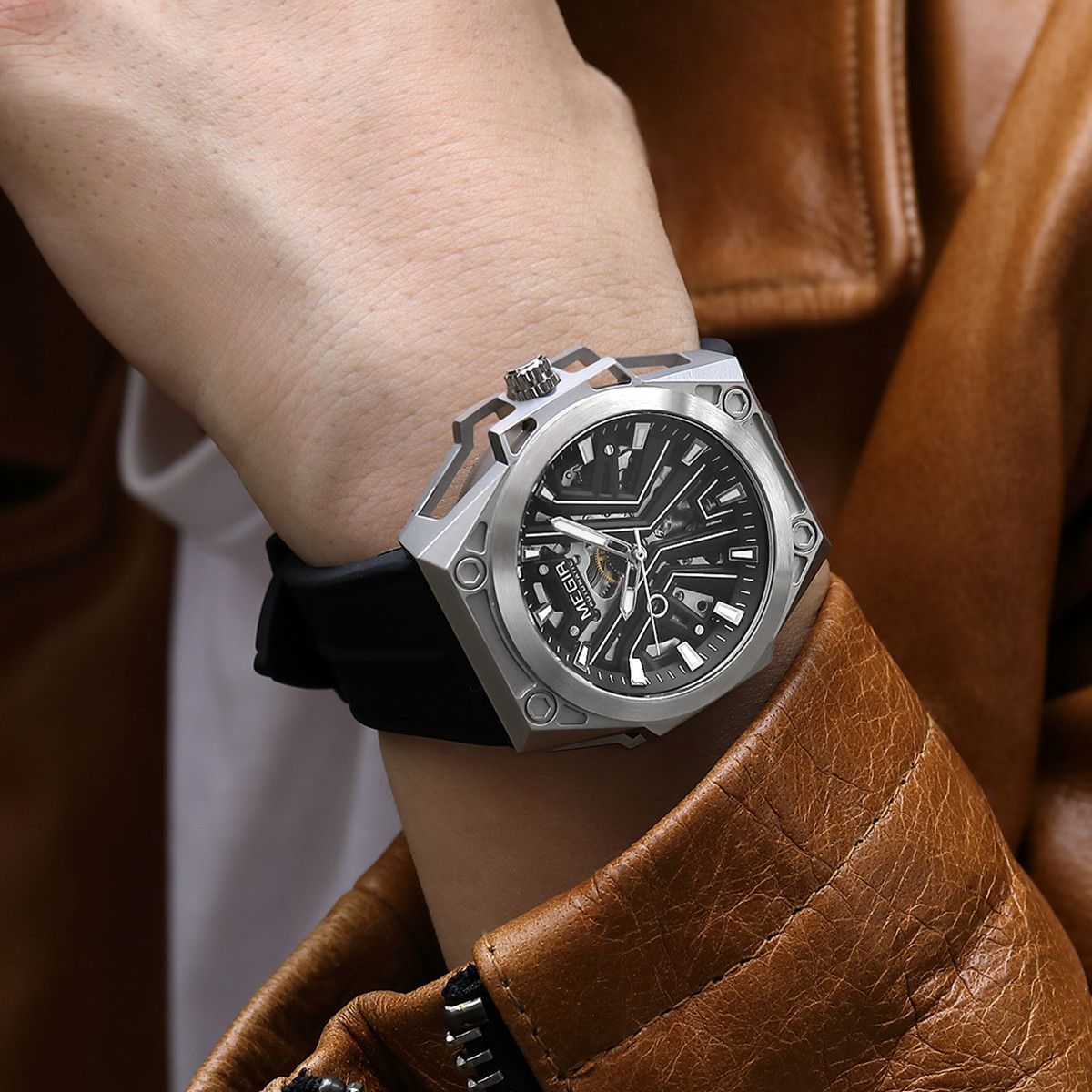 MEGIR Fashion Fully Automatic Mechanical Men's Watch Stainless Steel Case Sports Military Wristwatch Waterproof Watches Clock