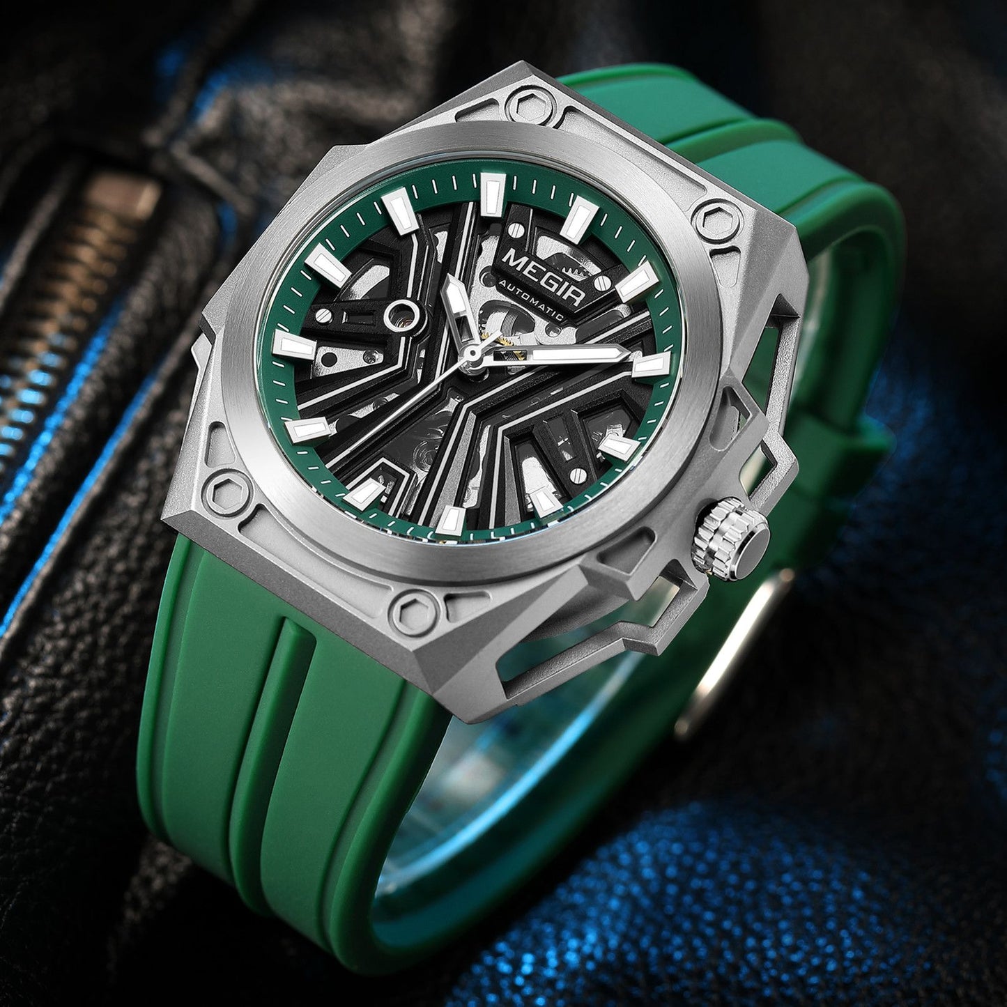 MEGIR Fashion Fully Automatic Mechanical Men's Watch Stainless Steel Case Sports Military Wristwatch Waterproof Watches Clock