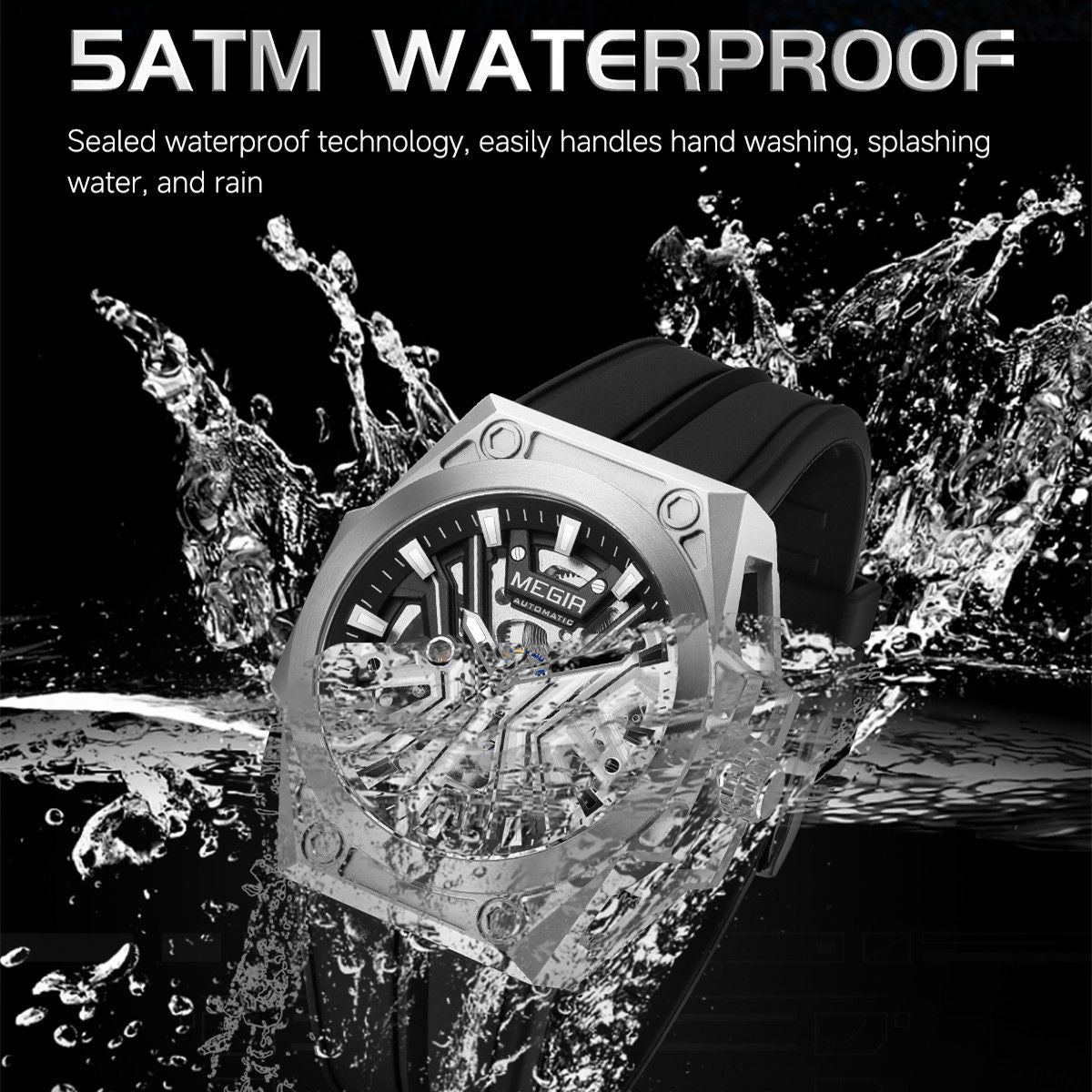 MEGIR Fashion Fully Automatic Mechanical Men's Watch Stainless Steel Case Sports Military Wristwatch Waterproof Watches Clock