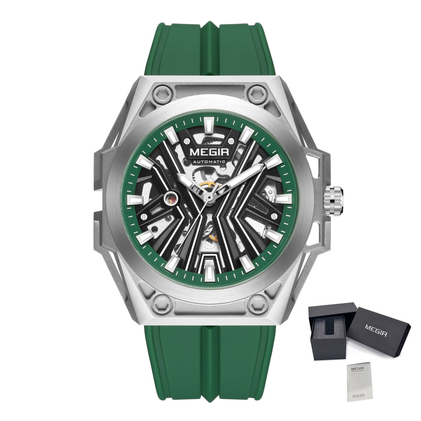 MEGIR Fashion Fully Automatic Mechanical Men's Watch Stainless Steel Case Sports Military Wristwatch Waterproof Watches Clock