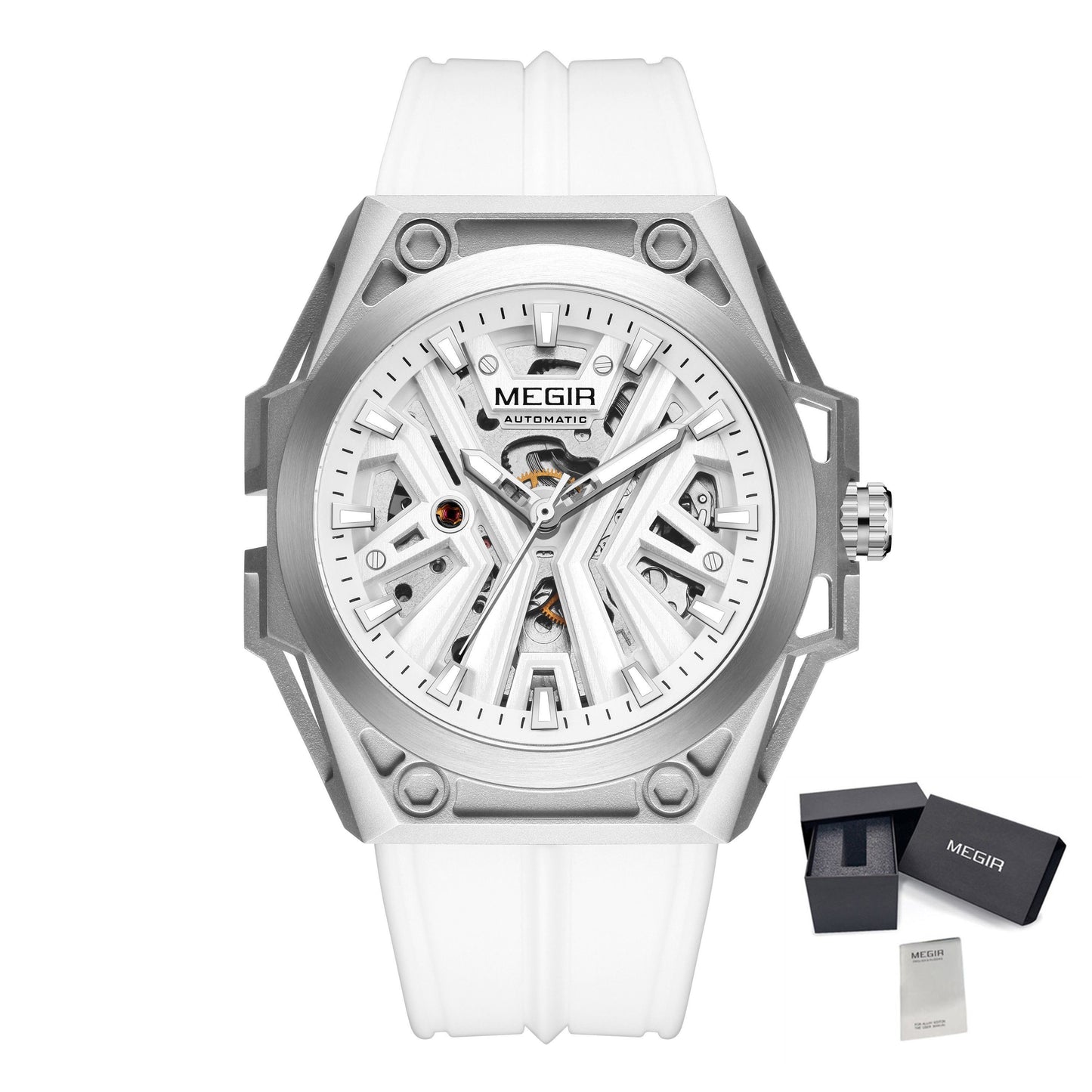 MEGIR Fashion Fully Automatic Mechanical Men's Watch Stainless Steel Case Sports Military Wristwatch Waterproof Watches Clock