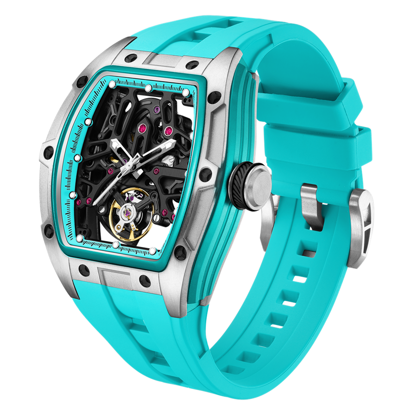 New Skeleton Dial Watches for Men Stainless Steel Case Automatic Mechanical Wristwatch Waterproof Luminous Sport Watch 9198-1-15