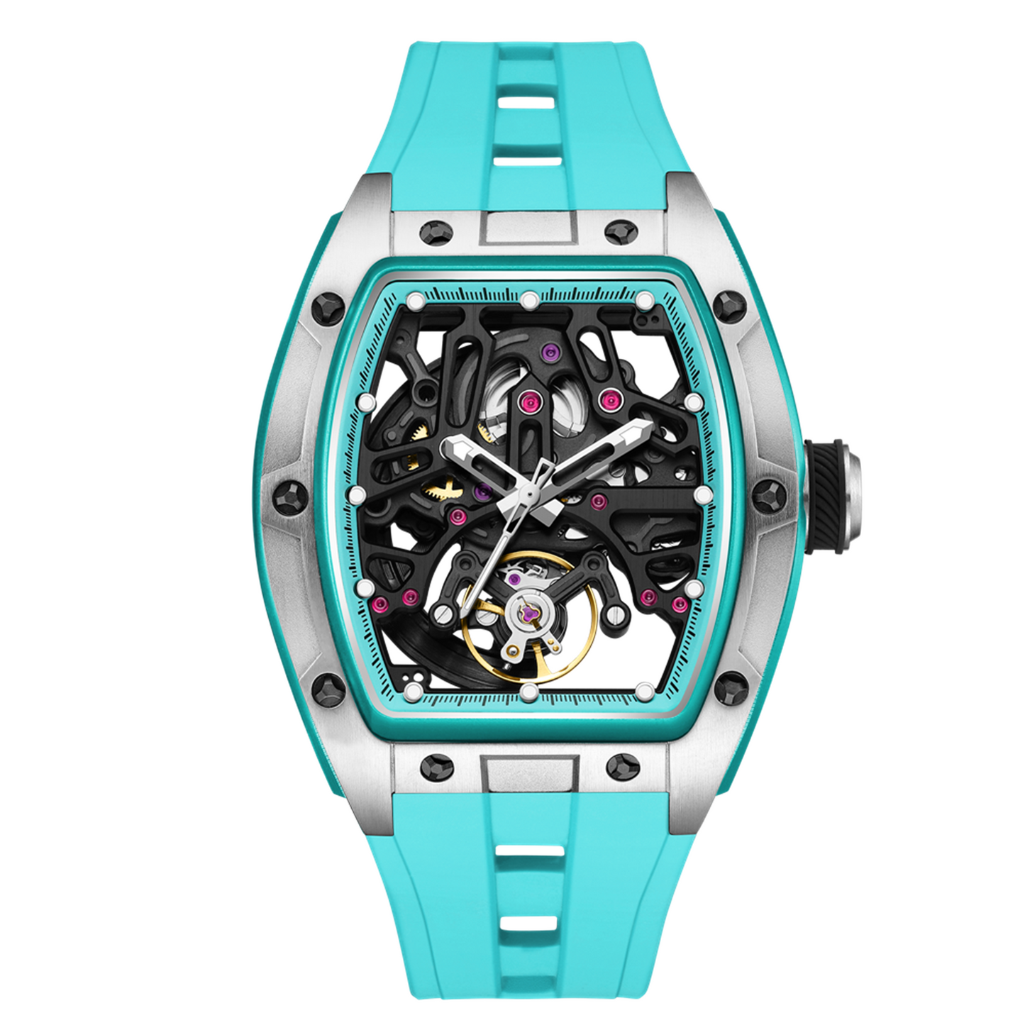 New Skeleton Dial Watches for Men Stainless Steel Case Automatic Mechanical Wristwatch Waterproof Luminous Sport Watch 9198-1-17