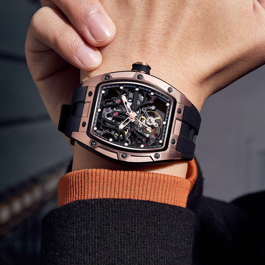 New Skeleton Dial Watches for Men Stainless Steel Case Automatic Mechanical Wristwatch Waterproof Luminous Sport Watch 9198-1-4