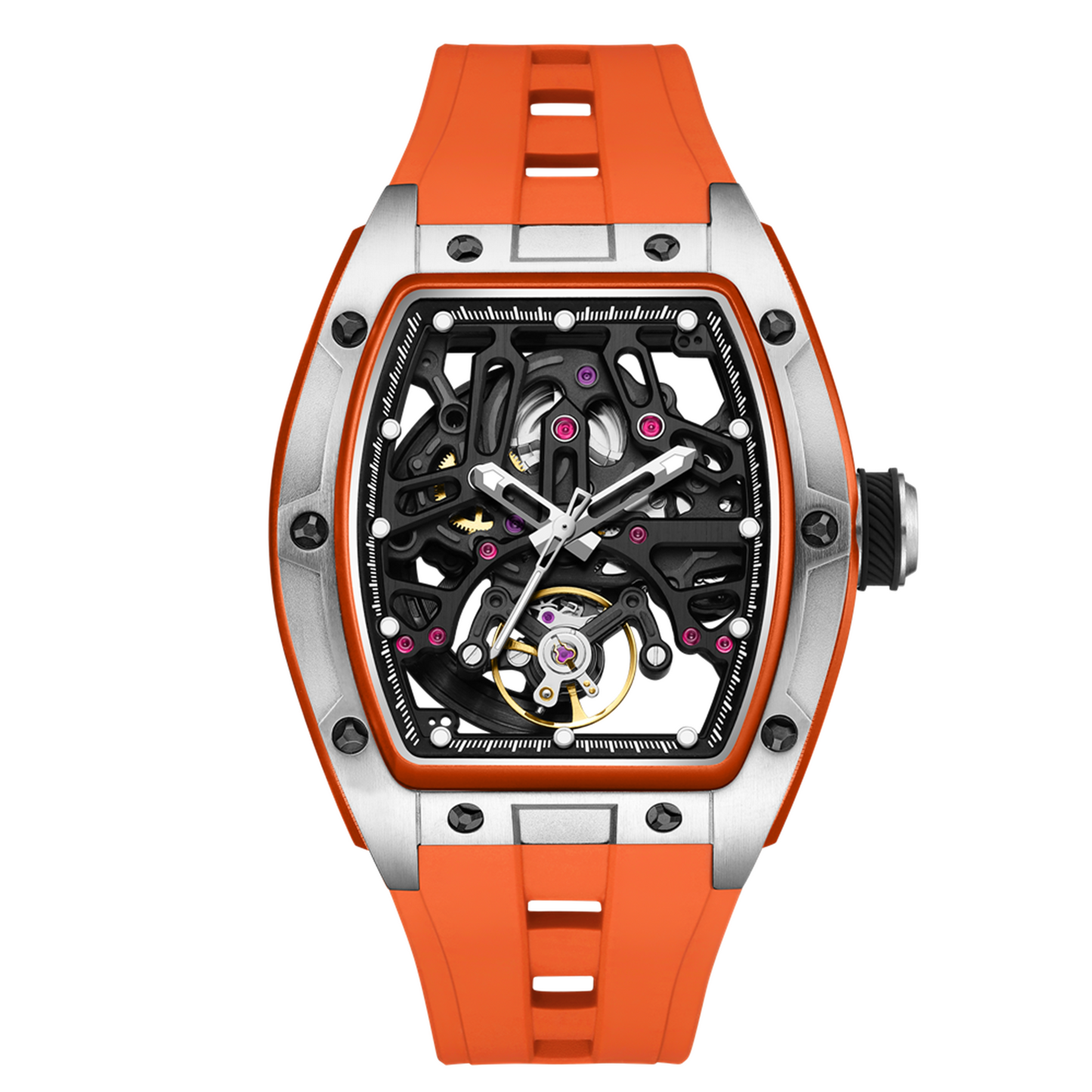 New Skeleton Dial Watches for Men Stainless Steel Case Automatic Mechanical Wristwatch Waterproof Luminous Sport Watch 9198-1-12