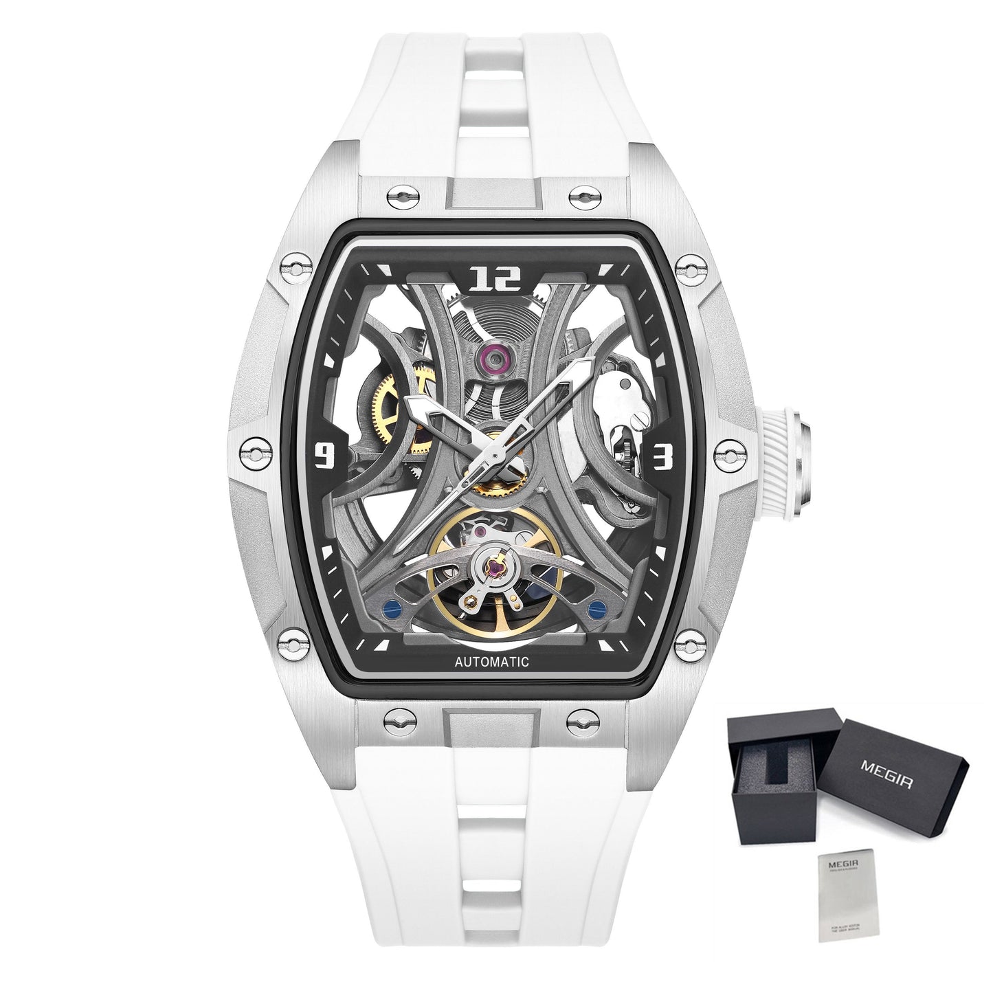 MEGIR Skeleton Dial Men Watches Luxury Automatic Mechanical Sport Watch Stainless Steel Case Man Wristwatch Clock Reloj Hombre 2245-18