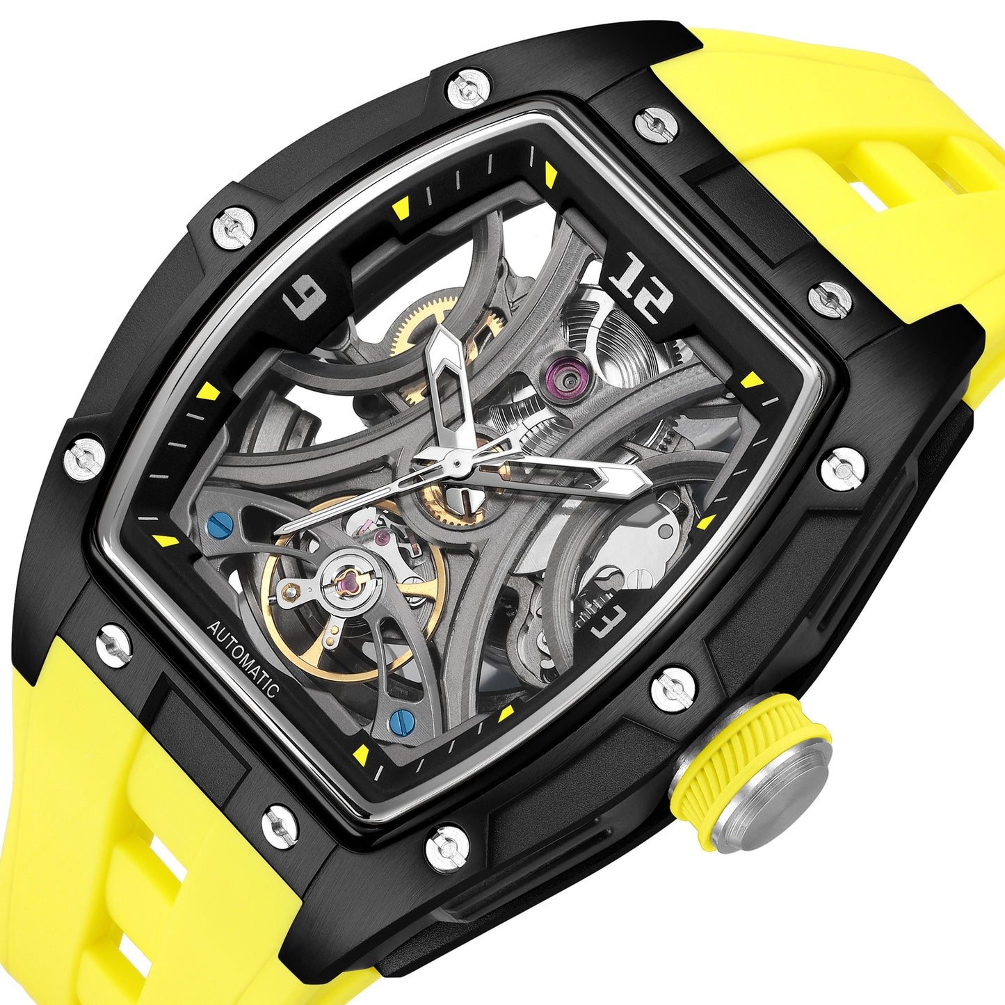 MEGIR Skeleton Dial Men Watches Luxury Automatic Mechanical Sport Watch Stainless Steel Case Man Wristwatch Clock Reloj Hombre 2245-12