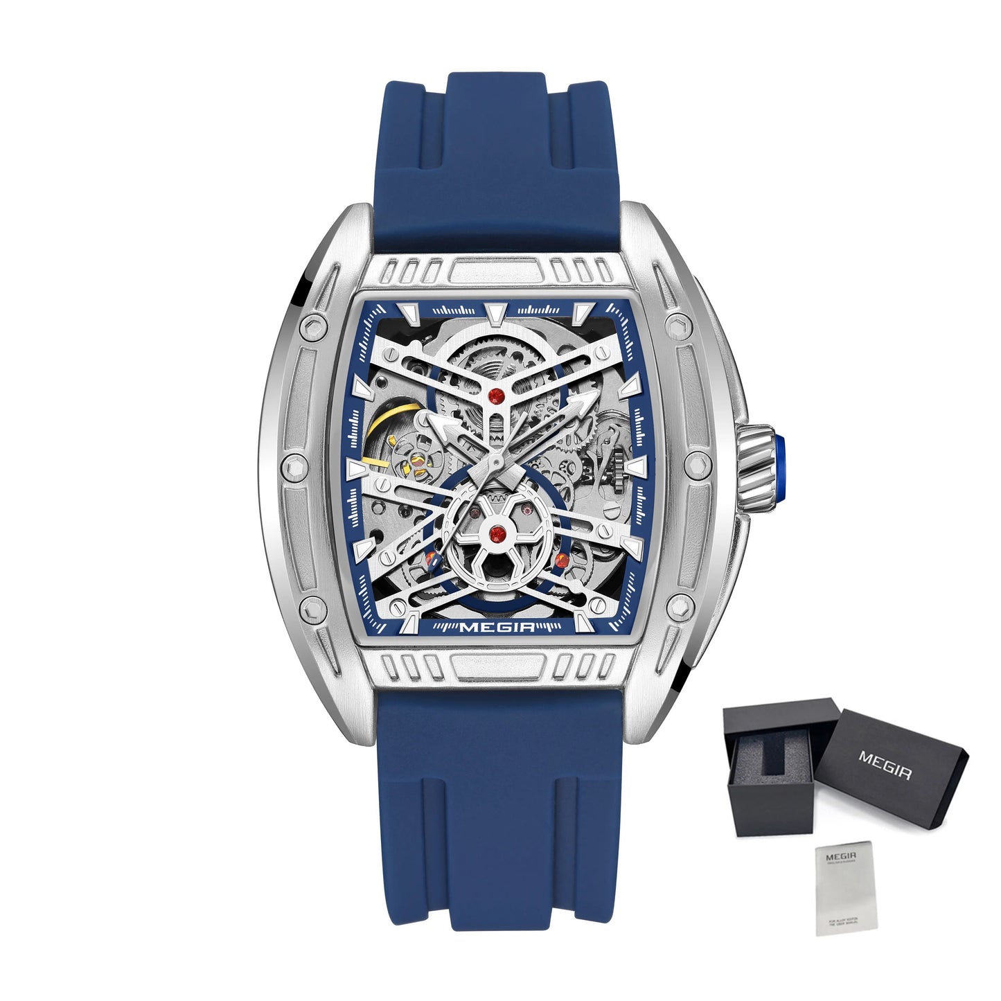 MEGIR Original Luxury Sport Watch for Men Silicone Band Automatic Mechanical Movement WristWatches Luminous Clock Reloj Hombre