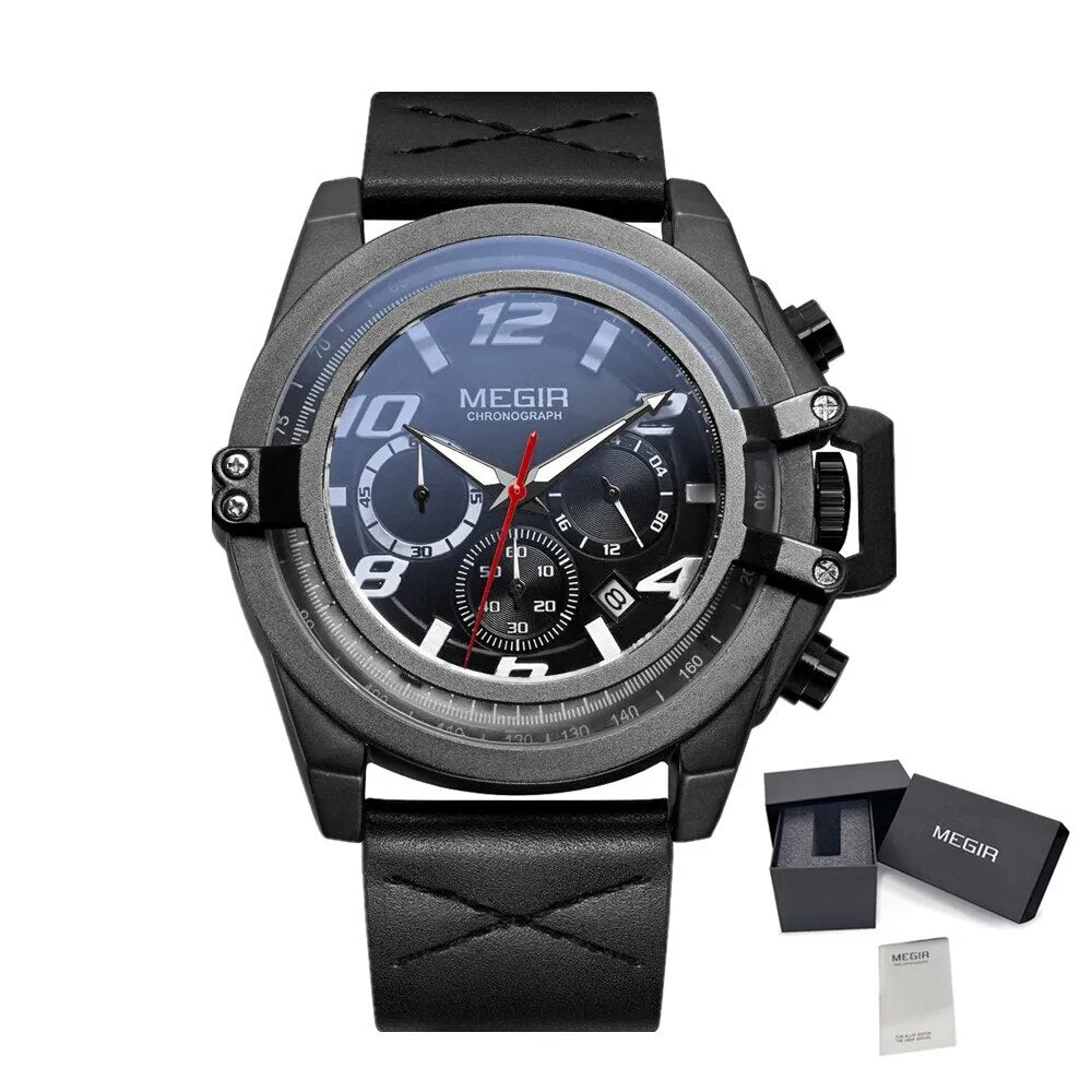 MEGIR Fashion Mens Watch Top Brand Luxury Sports Watches Waterproof Quartz Clock Leather Military Wrist Watch Relogio Masculino