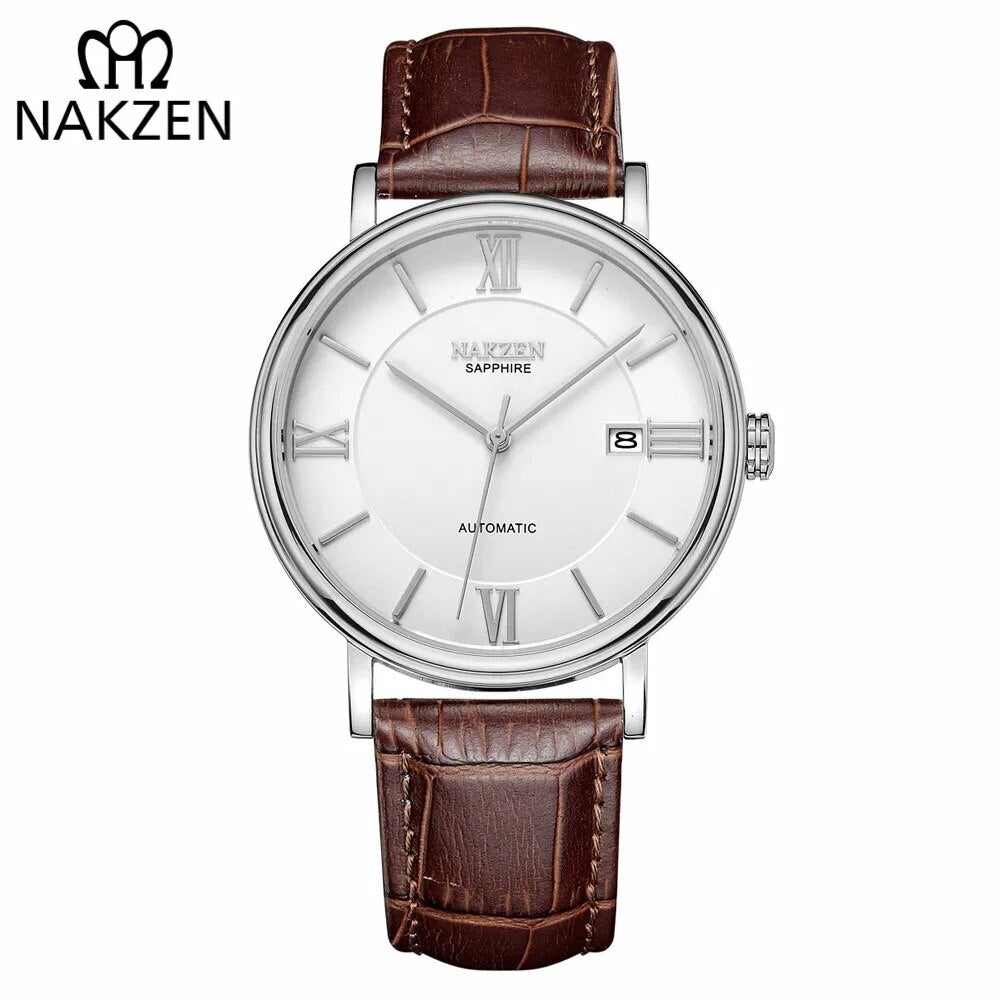 NAKZEN Men Business Automatic Mechanical Watches Brand Luxury Leather Man Wrist Watch Male Clock Relogio Masculino Miyota 9015