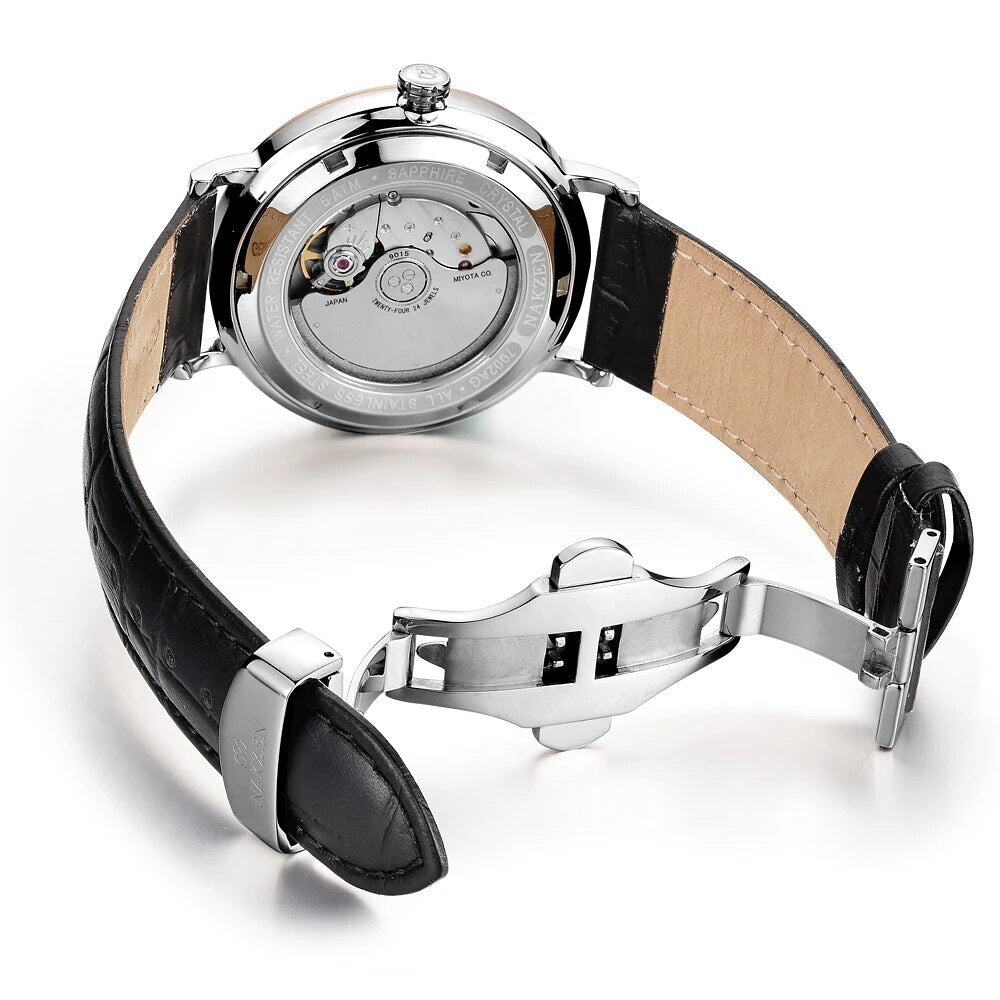 NAKZEN Men Business Automatic Mechanical Watches Brand Luxury Leather Man Wrist Watch Male Clock Relogio Masculino Miyota 9015
