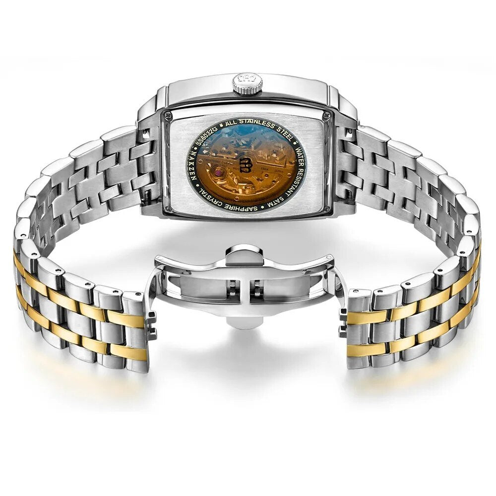 NAKZEN Rectangle Automatic Mechanical Men Watches Unique Design Tourbillon Skeleton Watch Luxury Valuable Male Clock Wrist Watch