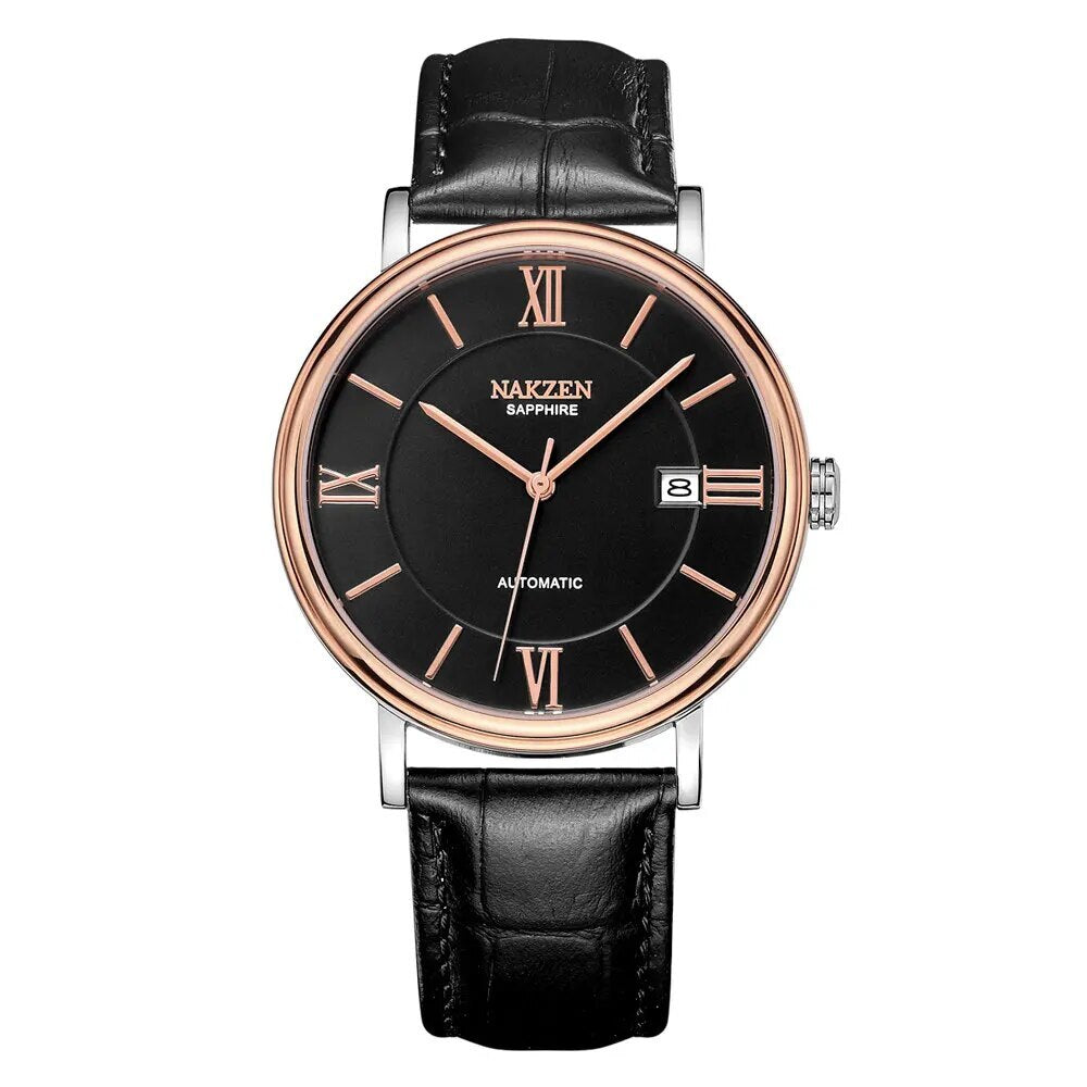 NAKZEN Men Business Automatic Mechanical Watches Brand Luxury Leather Man Wrist Watch Male Clock Relogio Masculino Miyota 9015