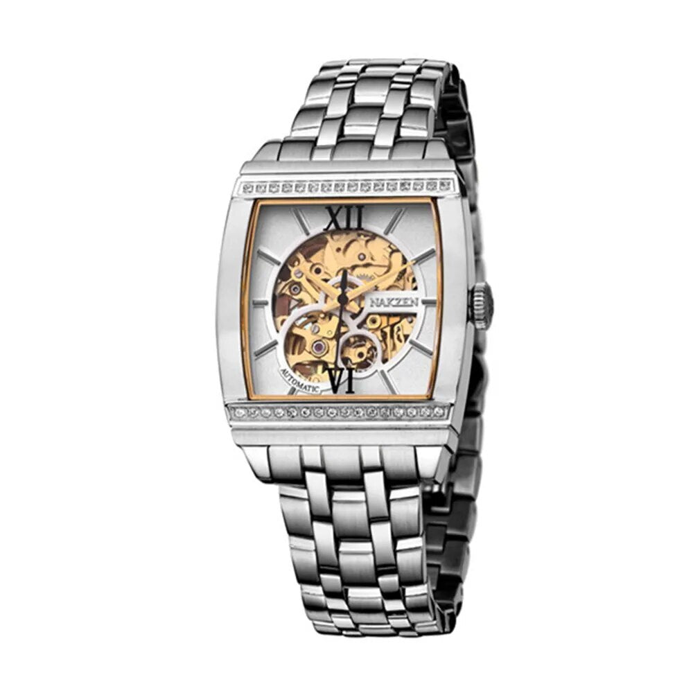 NAKZEN Rectangle Automatic Mechanical Men Watches Unique Design Tourbillon Skeleton Watch Luxury Valuable Male Clock Wrist Watch