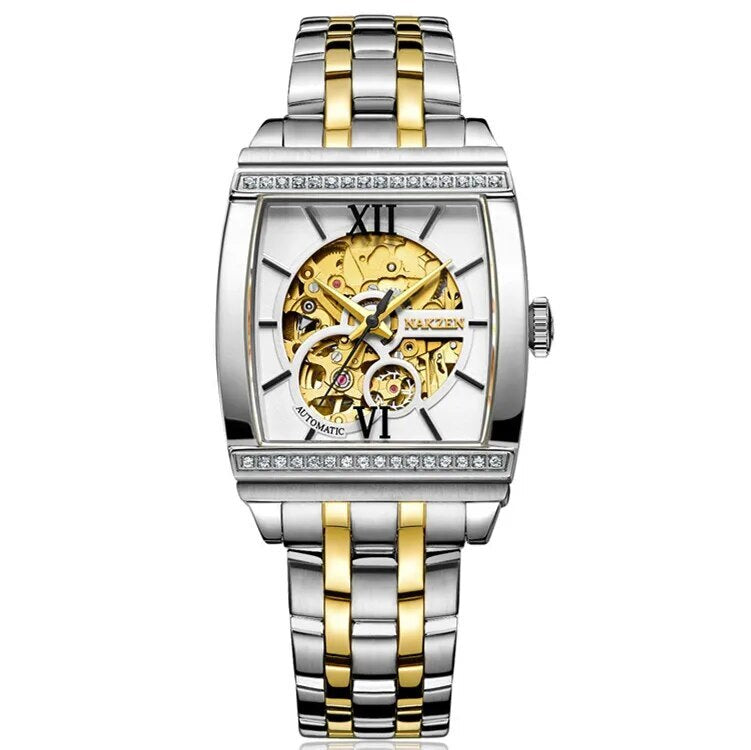 NAKZEN Rectangle Automatic Mechanical Men Watches Unique Design Tourbillon Skeleton Watch Luxury Valuable Male Clock Wrist Watch