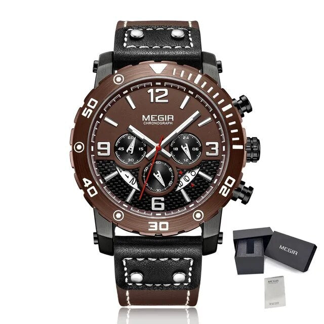 MEGIR Men's Casual Watch Top Brand Luxury Business Wrist Watch Leather Luminous Sports Military Watches Chronograph Male Clock