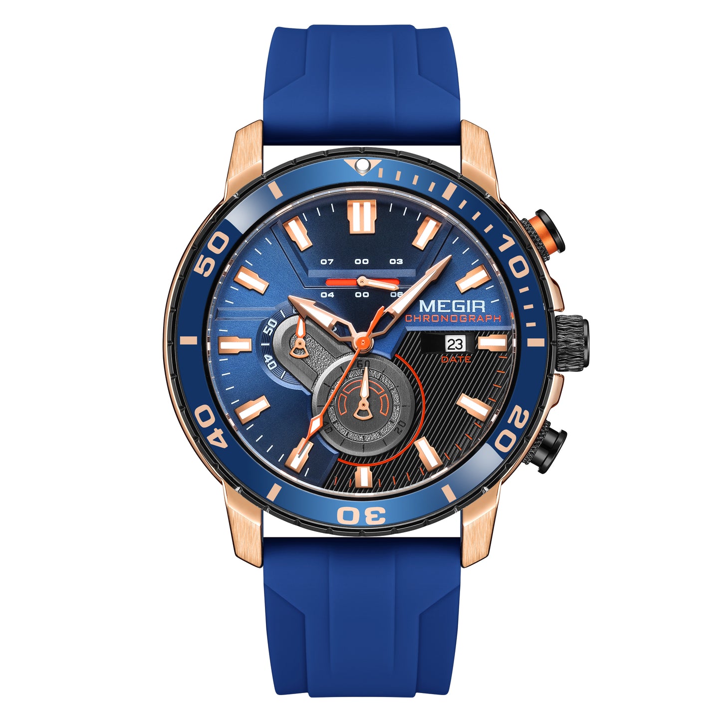 MEGIR Luxury Military Watches for Men Fashion Sport Quartz Wristwatch Waterproof Silicone Band Male Clock Chronograph with Date