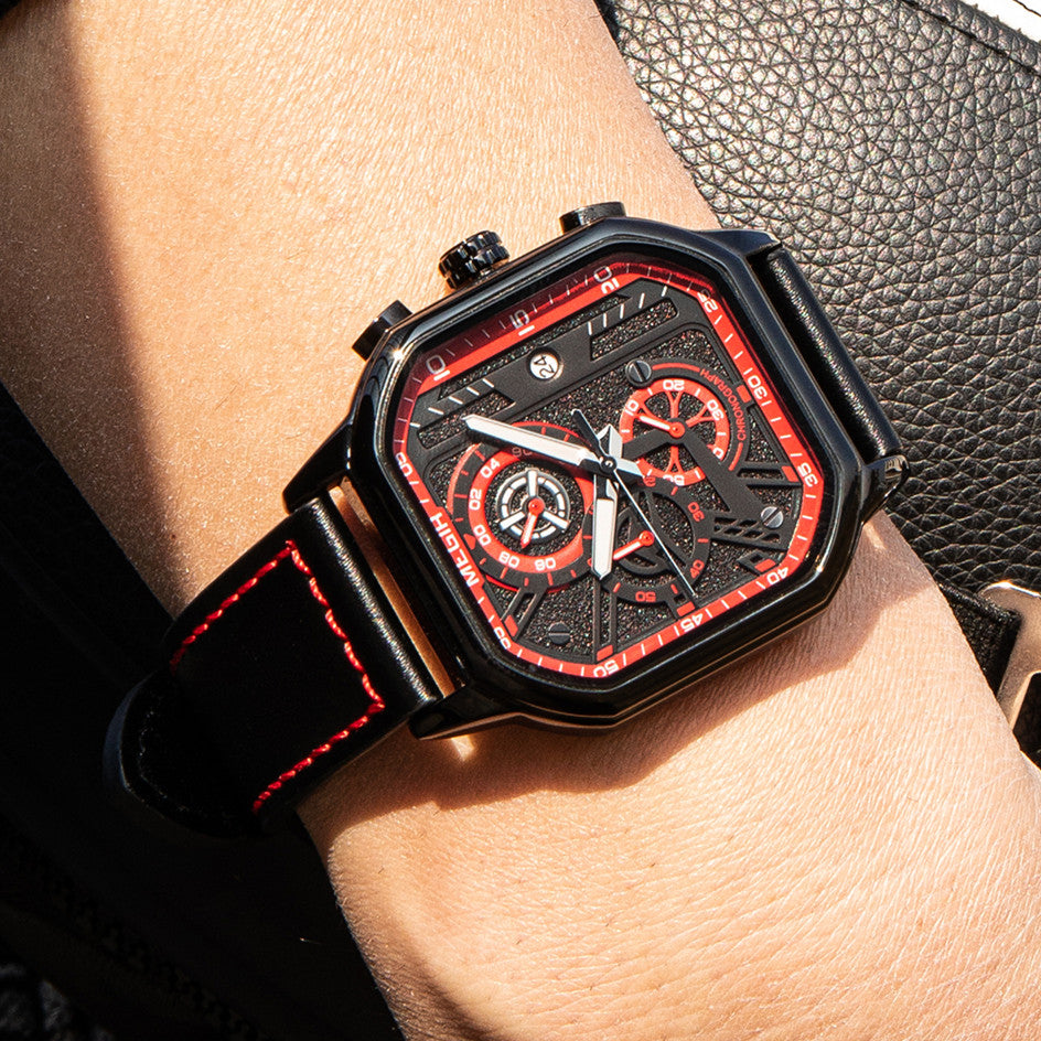 MEGIR Fashion Men's Squre Sport Watch Quartz Chronograph Luminous Military WristWatches Leather Luminous Date Clock Reloj Hombre