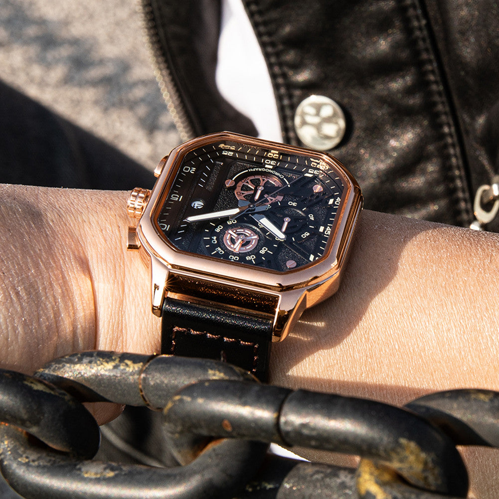 MEGIR Fashion Men's Squre Sport Watch Quartz Chronograph Luminous Military WristWatches Leather Luminous Date Clock Reloj Hombre